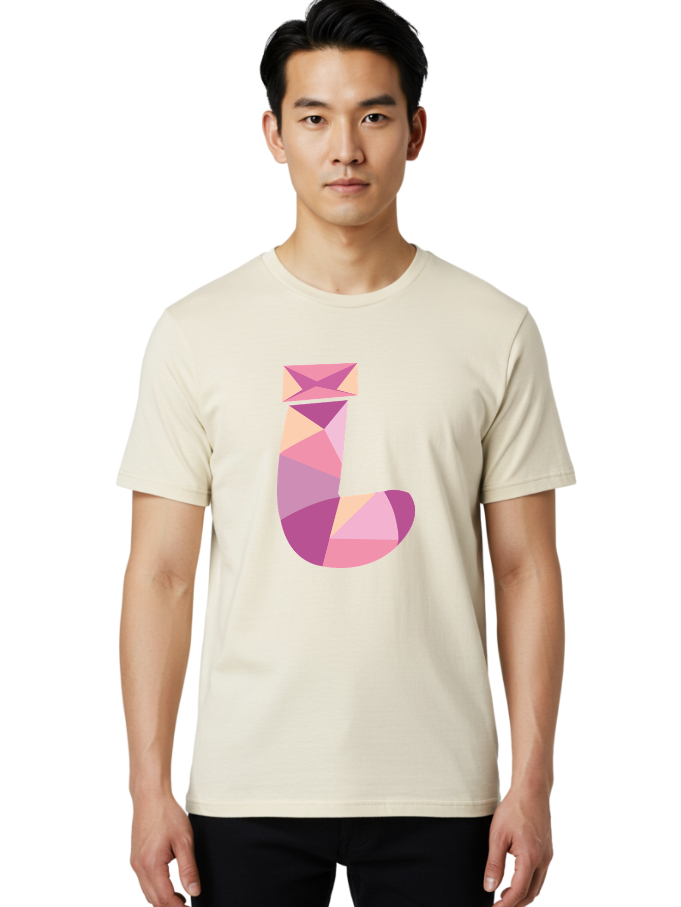 J-1 Men'S Graphic Tee, 100% Cotton, Comfortable Casual Summer Wear, Machine Washable, Geometric Shapes, Abstract Art, Letterform, Typography, Pastel Colors, Pink Hues, Purple Tones, Modern Design, Creative Expression, Artistic Style Aac904