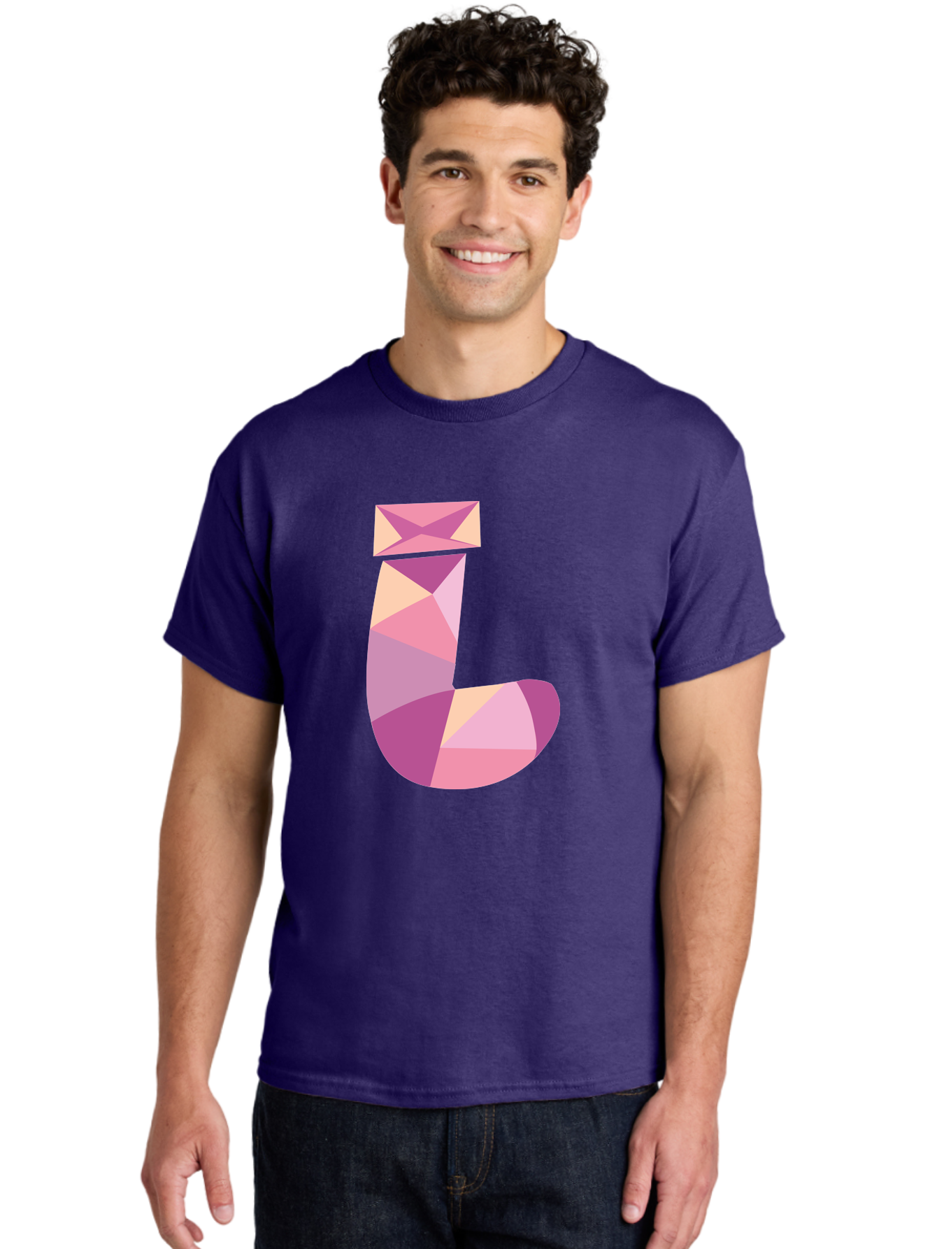 J-1 Men'S Graphic Tee, 100% Cotton, Comfortable Casual Summer Wear, Machine Washable, Geometric Shapes, Abstract Art, Letterform, Typography, Pastel Colors, Pink Hues, Purple Tones, Modern Design, Creative Expression, Artistic Style Aac904