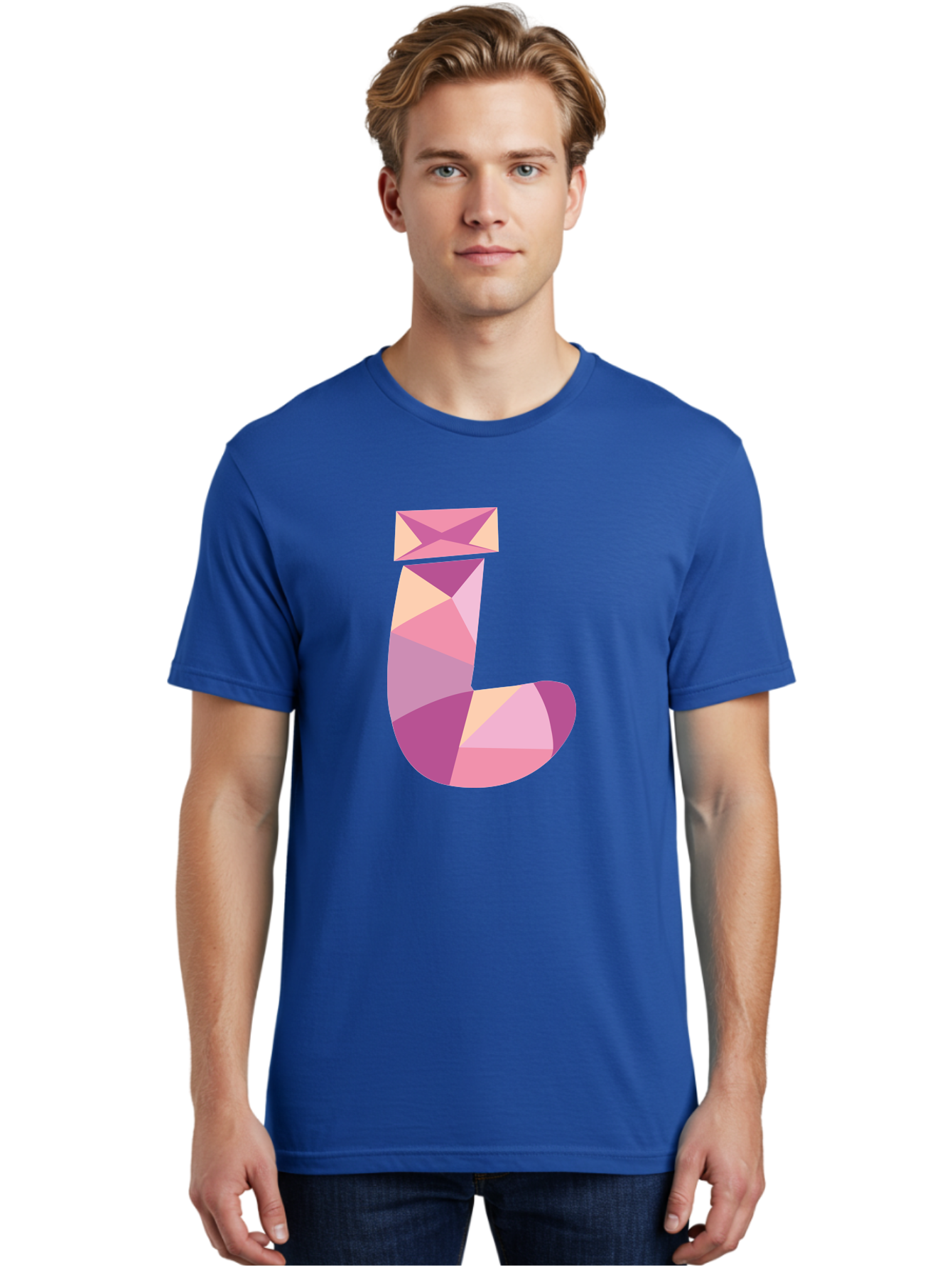 J-1 Men'S Graphic Tee, 100% Cotton, Comfortable Casual Summer Wear, Machine Washable, Geometric Shapes, Abstract Art, Letterform, Typography, Pastel Colors, Pink Hues, Purple Tones, Modern Design, Creative Expression, Artistic Style Aac904
