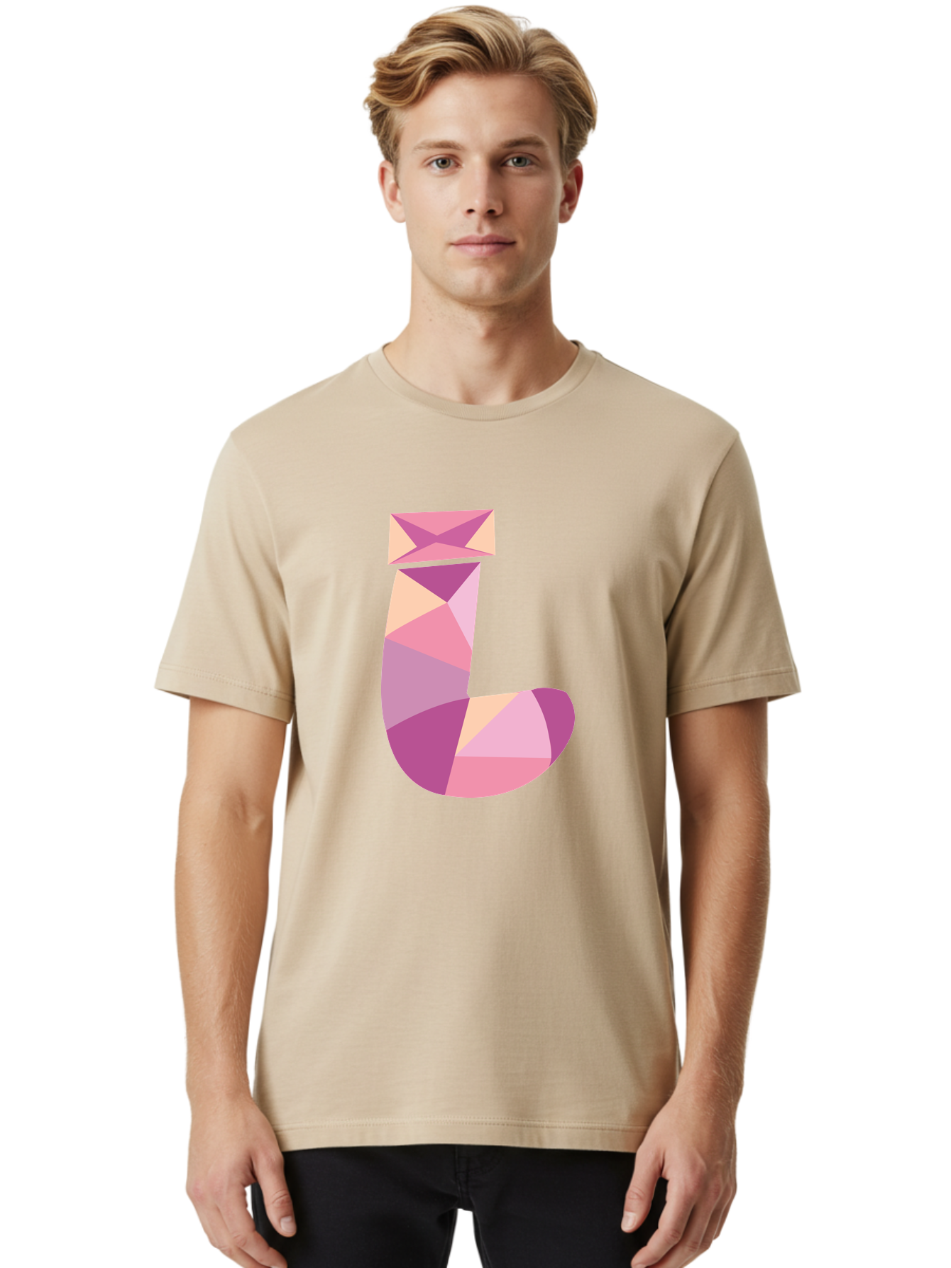 J-1 Men'S Graphic Tee, 100% Cotton, Comfortable Casual Summer Wear, Machine Washable, Geometric Shapes, Abstract Art, Letterform, Typography, Pastel Colors, Pink Hues, Purple Tones, Modern Design, Creative Expression, Artistic Style Aac904