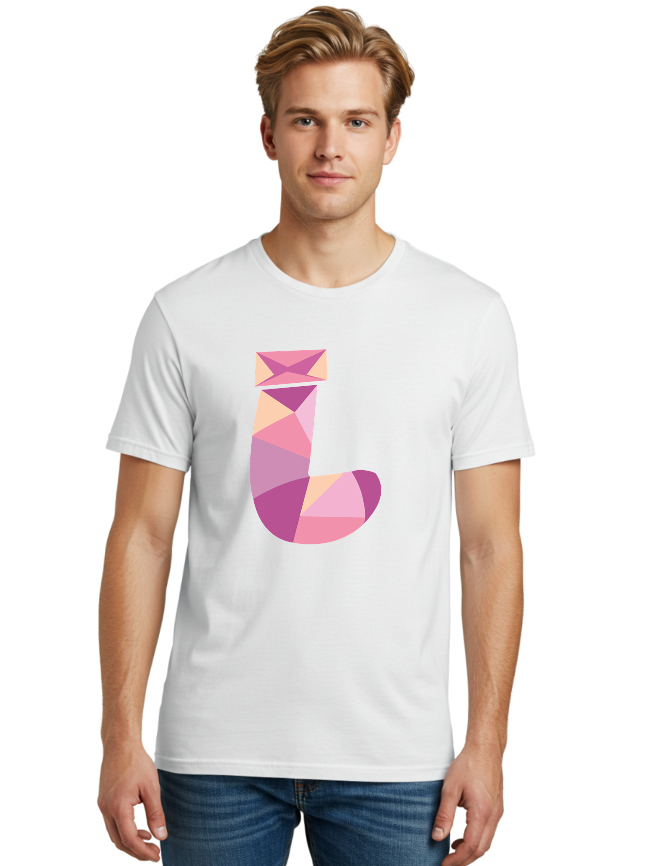 J-1 Men'S Graphic Tee, 100% Cotton, Comfortable Casual Summer Wear, Machine Washable, Geometric Shapes, Abstract Art, Letterform, Typography, Pastel Colors, Pink Hues, Purple Tones, Modern Design, Creative Expression, Artistic Style Aac904