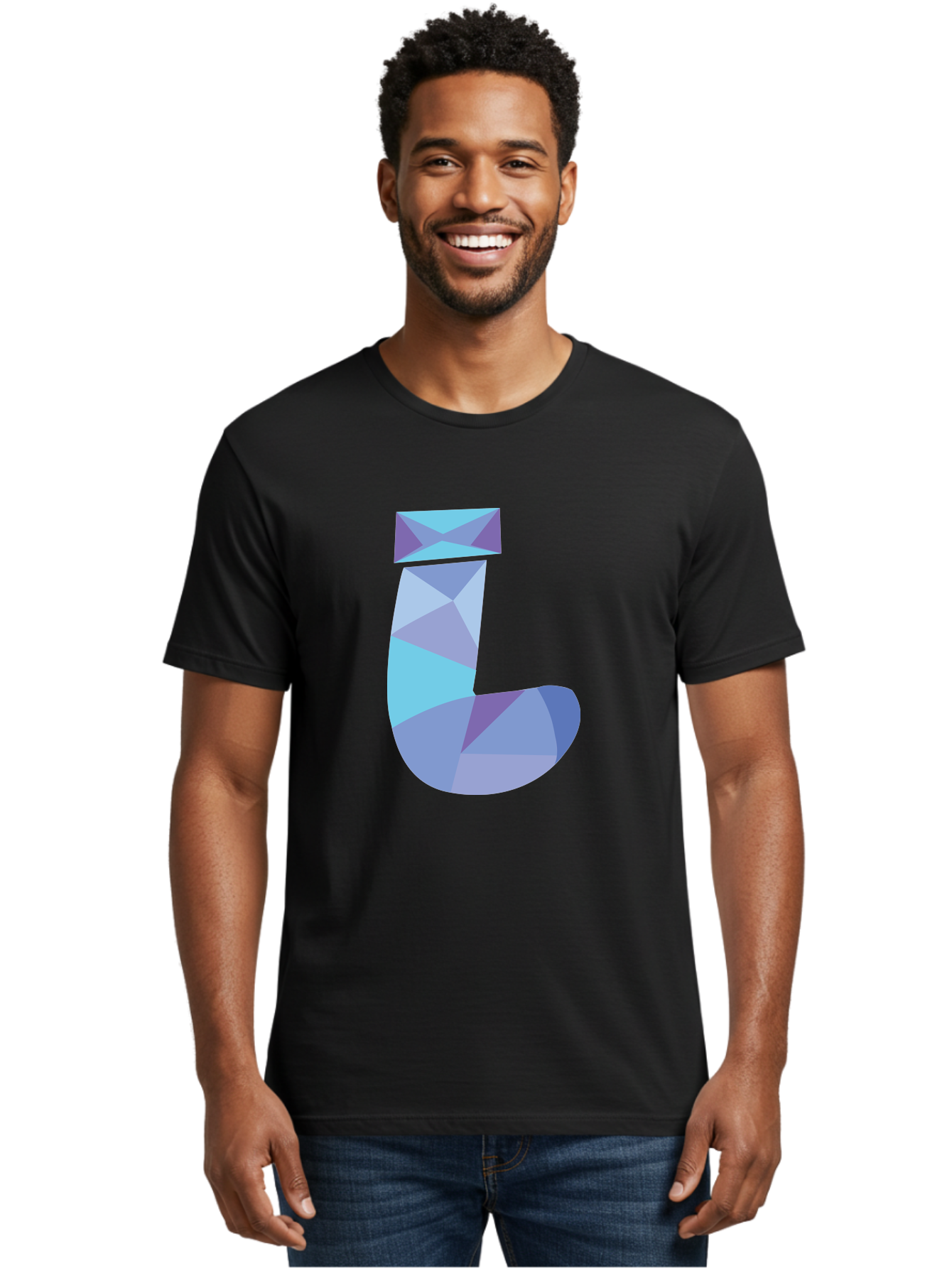 J-2 Men'S Graphic Tee, 100% Cotton, Comfortable Casual Summer Wear, Machine Washable, Geometric Letter J, Abstract Art, Low Poly Design, Blue And Purple Hues, Modern Typography, Stylized Alphabet, Digital Graphic Aac905