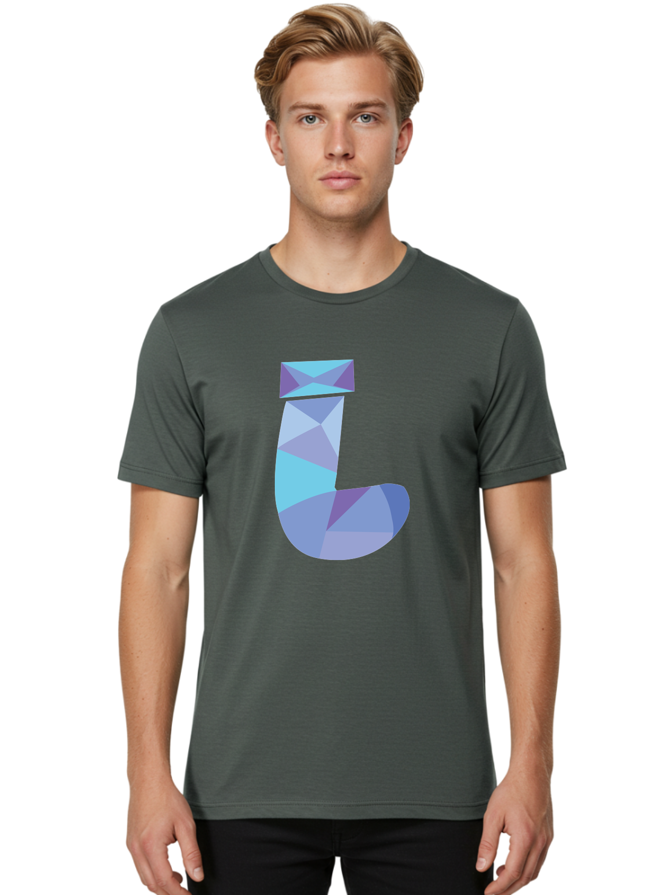 J-2 Men'S Graphic Tee, 100% Cotton, Comfortable Casual Summer Wear, Machine Washable, Geometric Letter J, Abstract Art, Low Poly Design, Blue And Purple Hues, Modern Typography, Stylized Alphabet, Digital Graphic Aac905