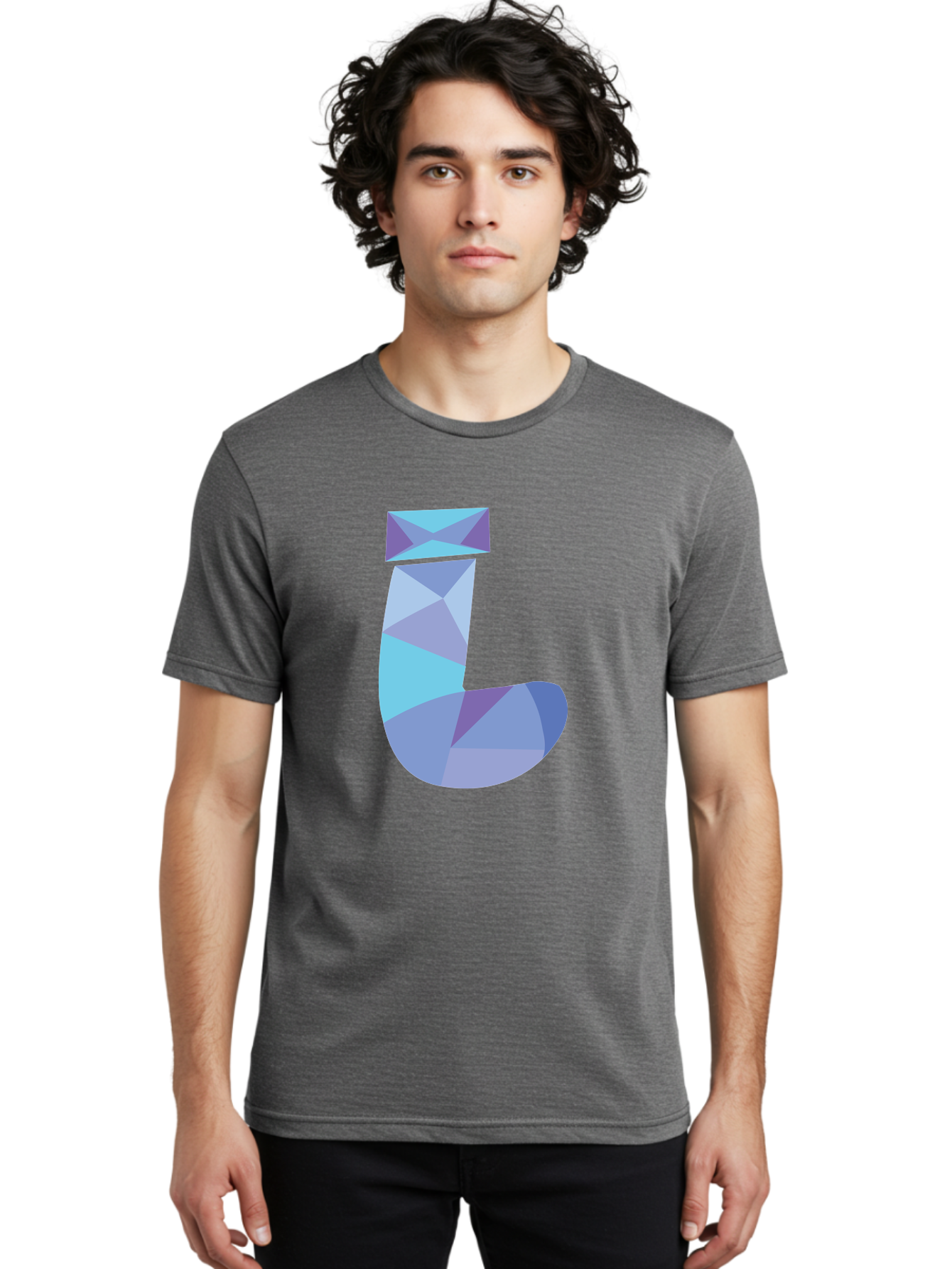 J-2 Men'S Graphic Tee, 100% Cotton, Comfortable Casual Summer Wear, Machine Washable, Geometric Letter J, Abstract Art, Low Poly Design, Blue And Purple Hues, Modern Typography, Stylized Alphabet, Digital Graphic Aac905