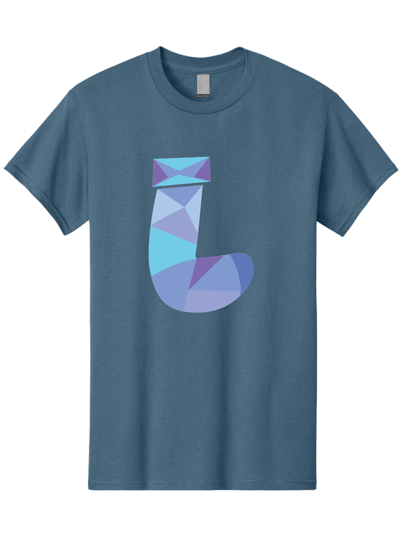J-2 Men'S Graphic Tee, 100% Cotton, Comfortable Casual Summer Wear, Machine Washable, Geometric Letter J, Abstract Art, Low Poly Design, Blue And Purple Hues, Modern Typography, Stylized Alphabet, Digital Graphic Aac905