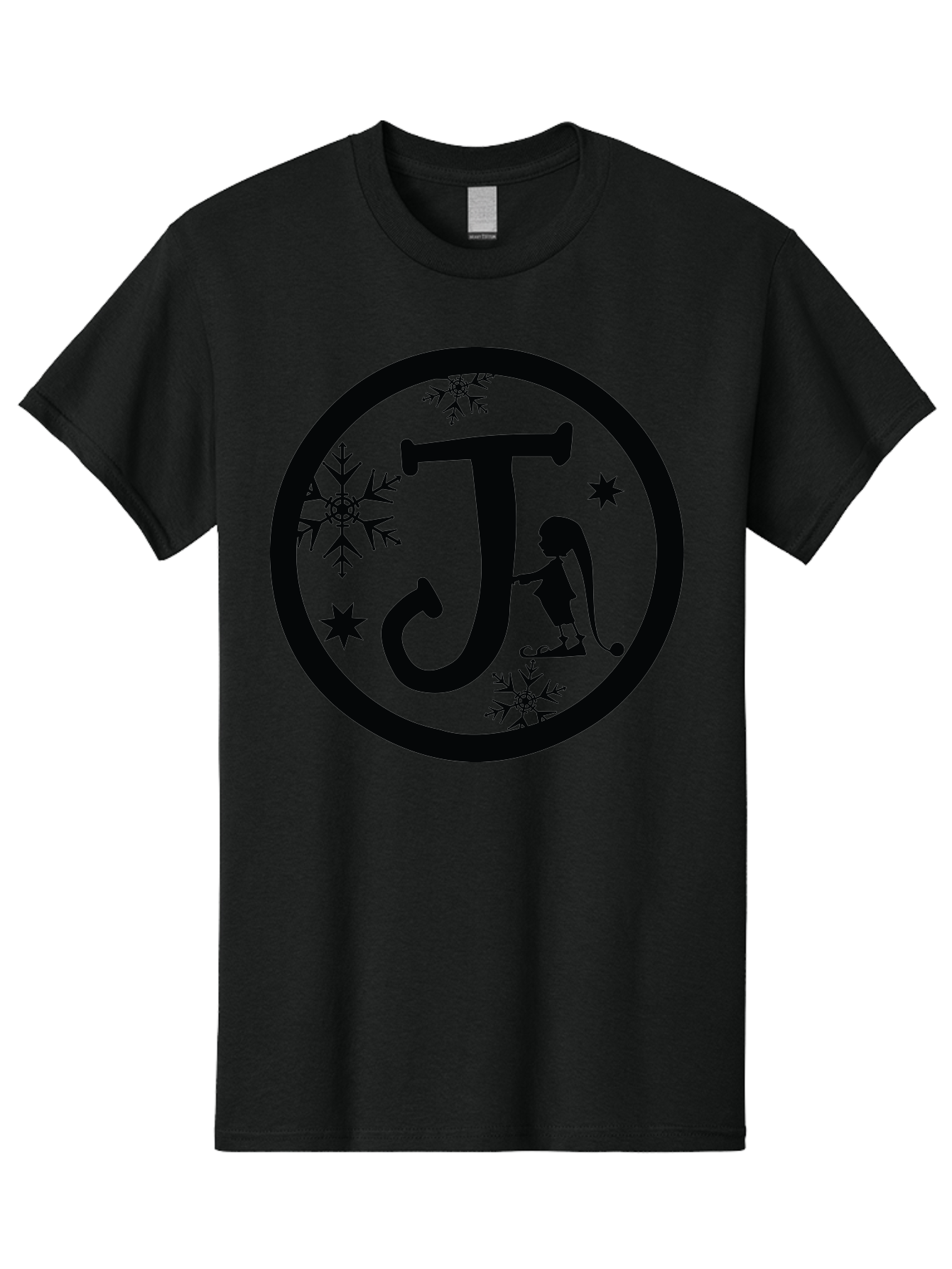 J Men'S Graphic Tee, 100% Cotton, Comfortable Casual Summer Wear, Machine Washable, Girl Playing Hockey, Winter Sports, Ice Hockey, Silhouette Design, Snowflakes, Stars, Letter J, Frosty Atmosphere, Womens Hockey, Youth Hockey Aac906