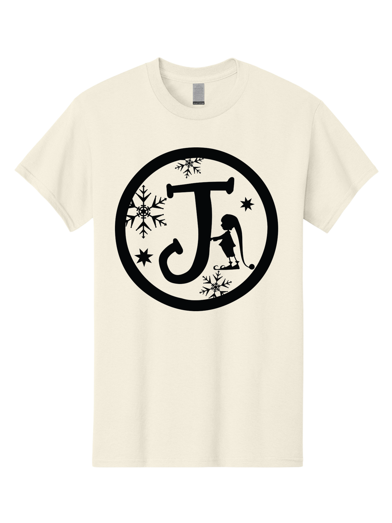 J Men'S Graphic Tee, 100% Cotton, Comfortable Casual Summer Wear, Machine Washable, Girl Playing Hockey, Winter Sports, Ice Hockey, Silhouette Design, Snowflakes, Stars, Letter J, Frosty Atmosphere, Womens Hockey, Youth Hockey Aac906