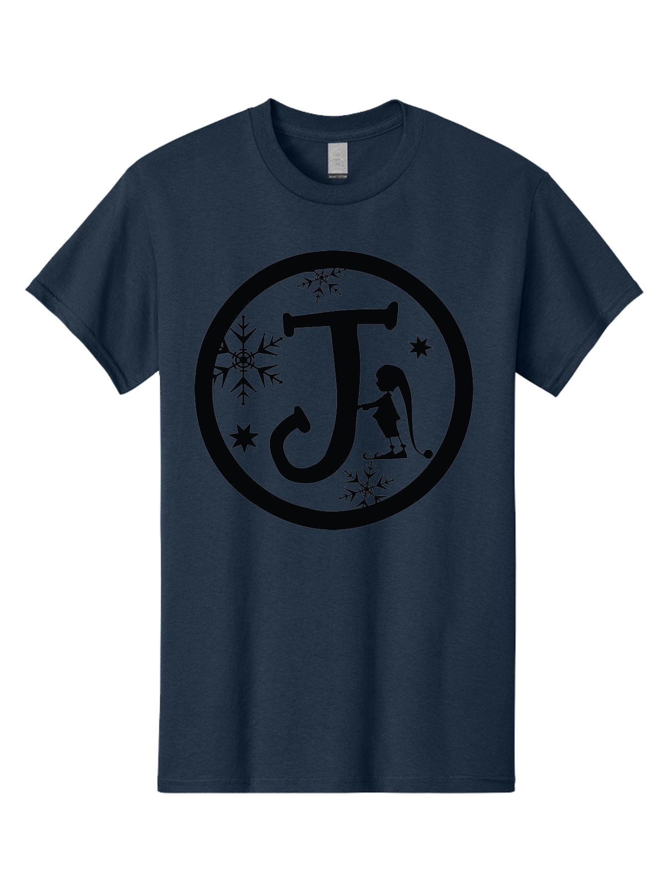 J Men'S Graphic Tee, 100% Cotton, Comfortable Casual Summer Wear, Machine Washable, Girl Playing Hockey, Winter Sports, Ice Hockey, Silhouette Design, Snowflakes, Stars, Letter J, Frosty Atmosphere, Womens Hockey, Youth Hockey Aac906