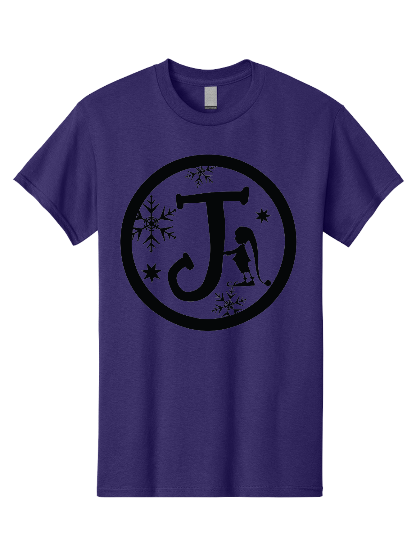 J Men'S Graphic Tee, 100% Cotton, Comfortable Casual Summer Wear, Machine Washable, Girl Playing Hockey, Winter Sports, Ice Hockey, Silhouette Design, Snowflakes, Stars, Letter J, Frosty Atmosphere, Womens Hockey, Youth Hockey Aac906