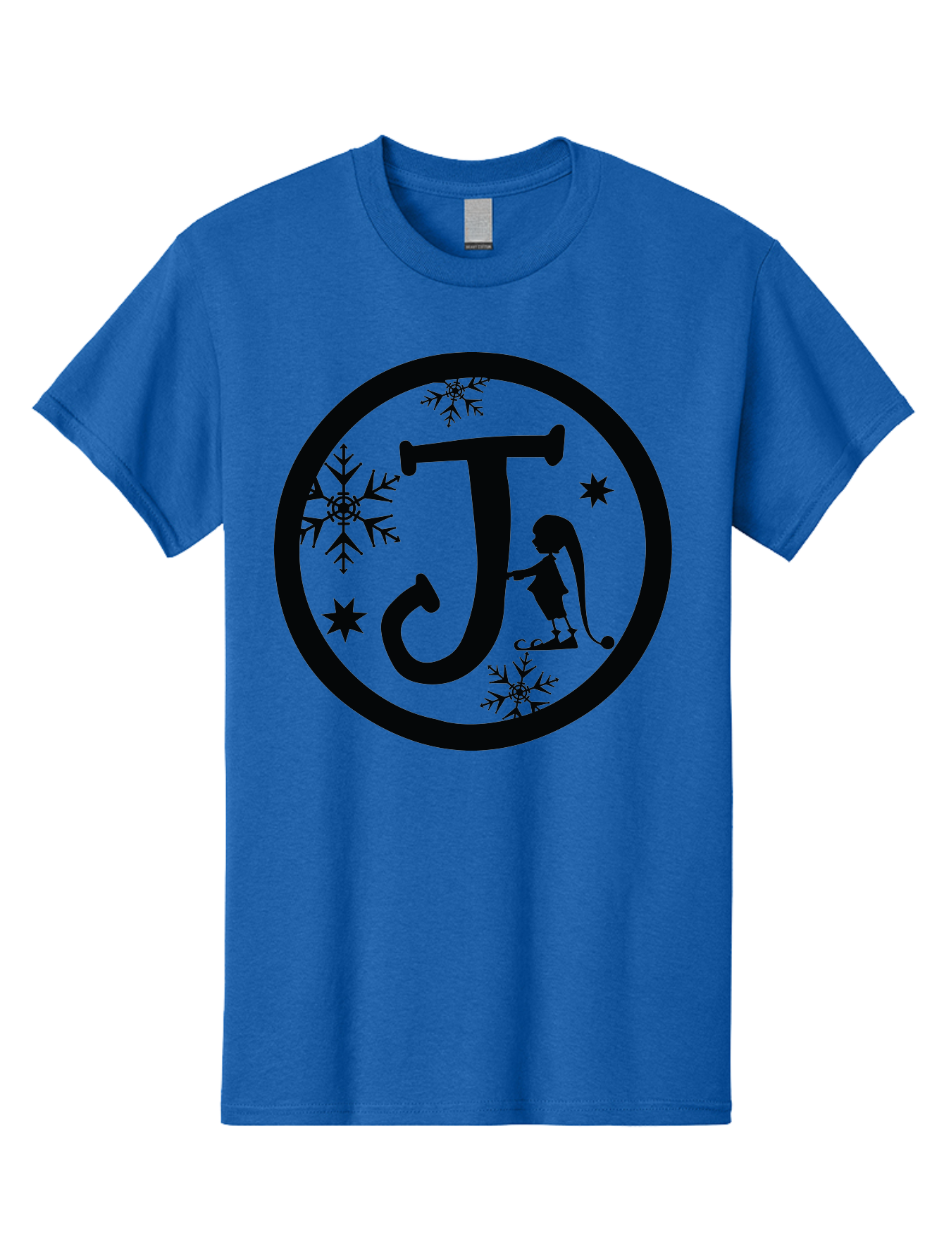 J Men'S Graphic Tee, 100% Cotton, Comfortable Casual Summer Wear, Machine Washable, Girl Playing Hockey, Winter Sports, Ice Hockey, Silhouette Design, Snowflakes, Stars, Letter J, Frosty Atmosphere, Womens Hockey, Youth Hockey Aac906