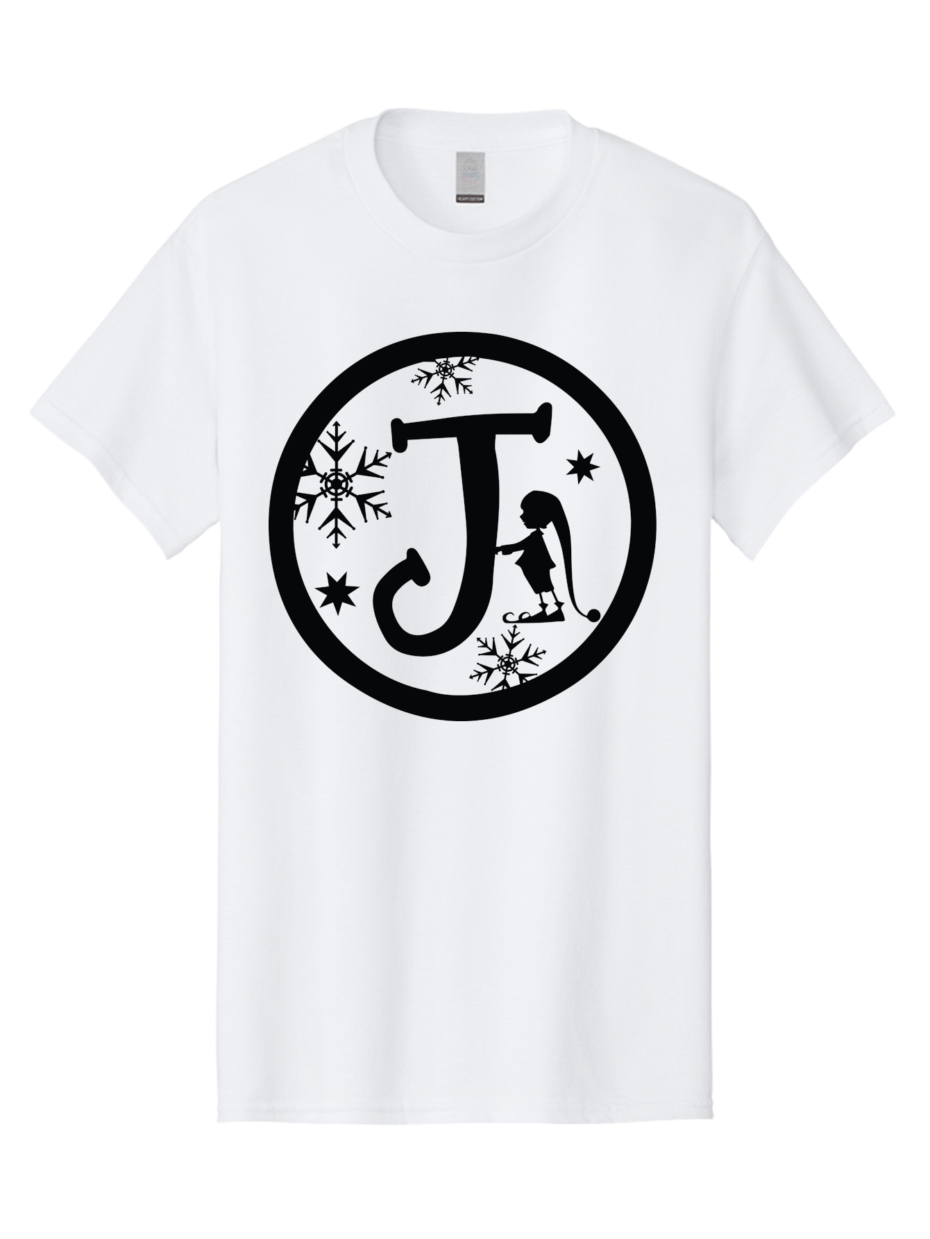 J Men'S Graphic Tee, 100% Cotton, Comfortable Casual Summer Wear, Machine Washable, Girl Playing Hockey, Winter Sports, Ice Hockey, Silhouette Design, Snowflakes, Stars, Letter J, Frosty Atmosphere, Womens Hockey, Youth Hockey Aac906