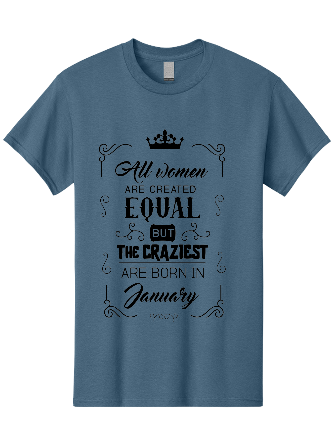 January-Women-Quote Men'S Graphic Tee, 100% Cotton, Comfortable Casual Summer Wear, Machine Washable, Women Empowerment, January Born, Quirky Humor, Inspirational Quote, Crown Symbol, Elegant Typography, Feminine Strength Aac907