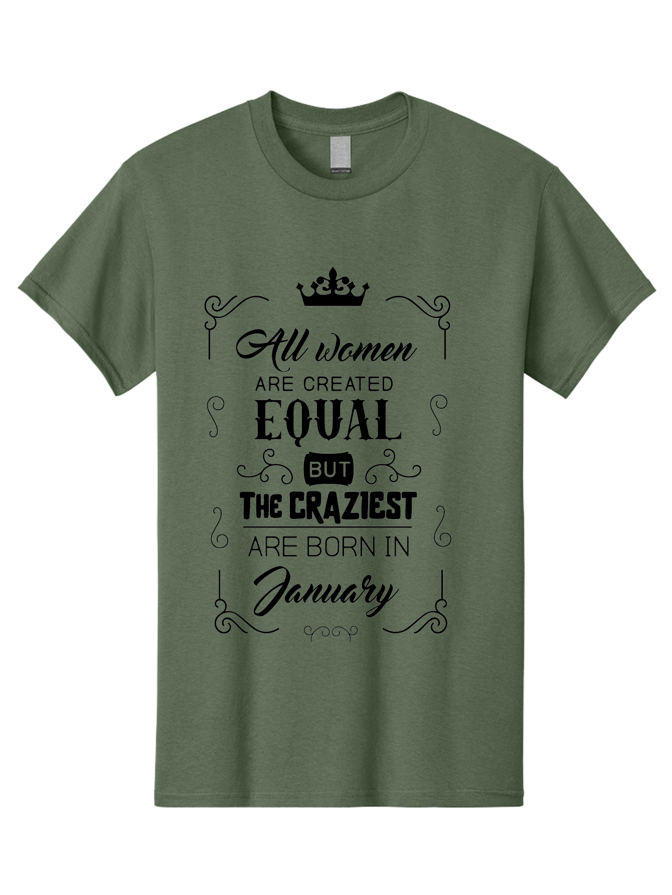 January-Women-Quote Men'S Graphic Tee, 100% Cotton, Comfortable Casual Summer Wear, Machine Washable, Women Empowerment, January Born, Quirky Humor, Inspirational Quote, Crown Symbol, Elegant Typography, Feminine Strength Aac907
