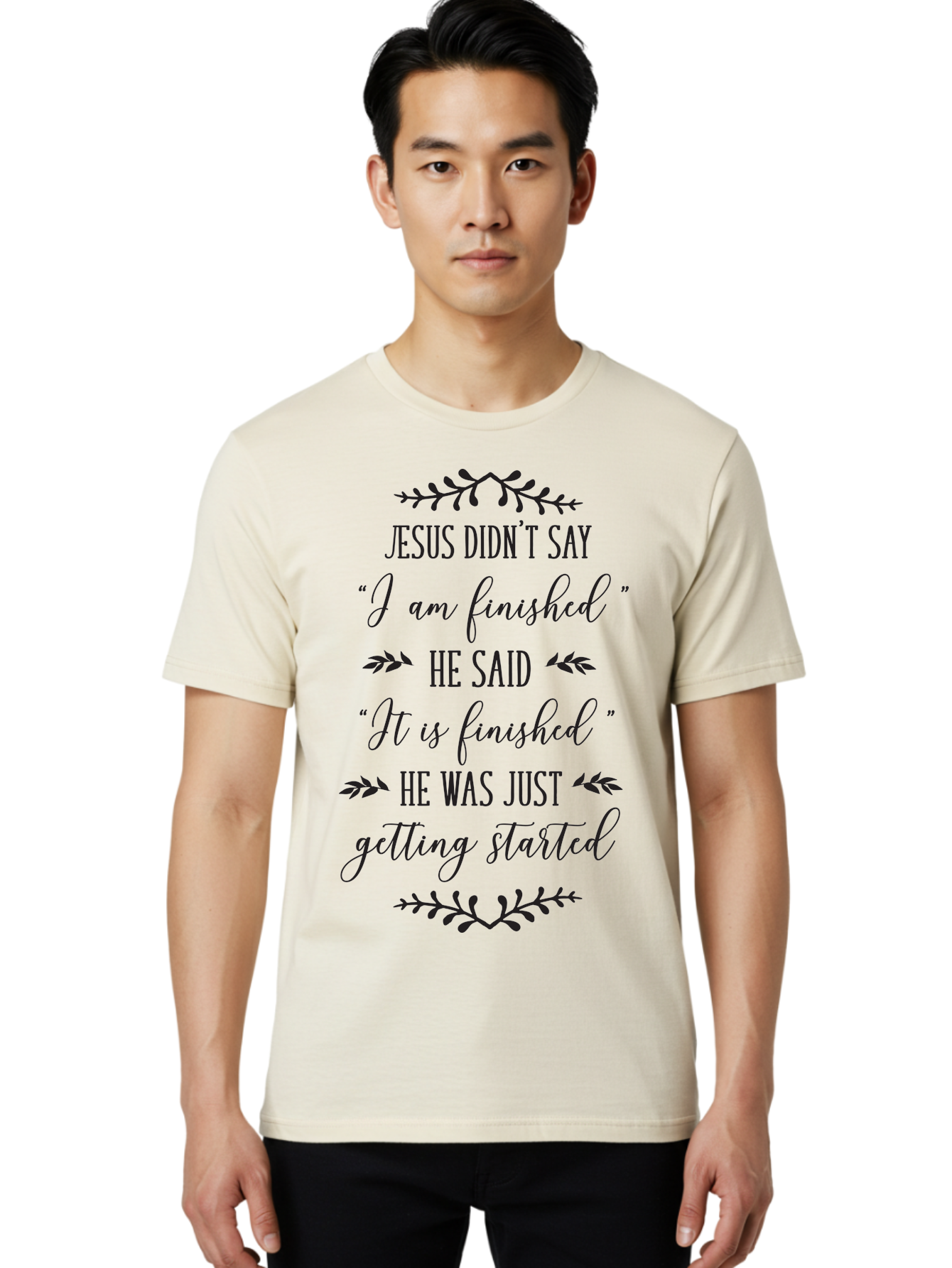 Jesus-Didn-T-Say Men'S Graphic Tee, 100% Cotton, Comfortable Casual Summer Wear, Machine Washable, Jesus Quote, Inspirational Quote, Christian Quote, Faith Motivation, Biblical Scripture, Spiritual Growth, Black Text On Green Background, Aac908