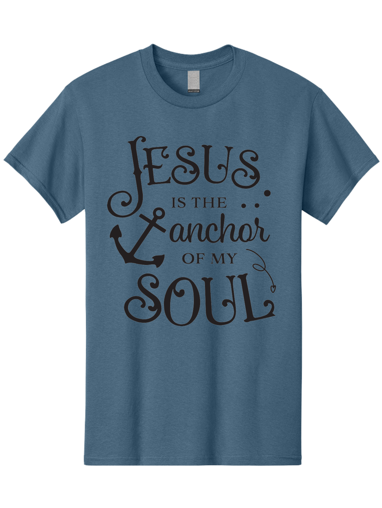Jesus-Is-The-Anchor-Of-My-Soul Men'S Graphic Tee, 100% Cotton, Comfortable Casual Summer Wear, Machine Washable, Faith-Based Quote, Inspirational Message, Jesus Anchor, Soul Anchor, Christian Symbolism, Biblical Reference, Motivational Phrase, Aac909