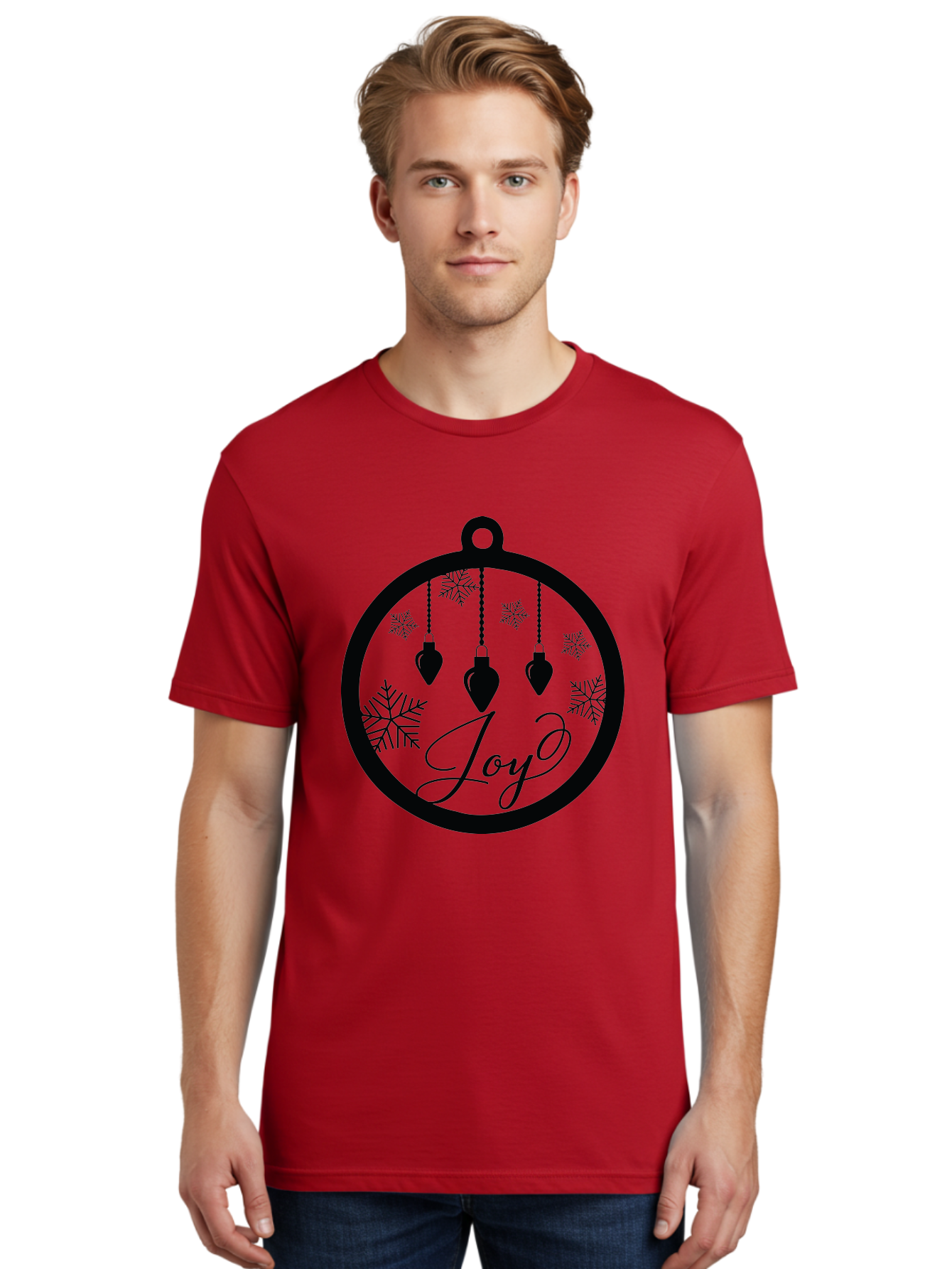 Joy-Ornament Men'S Graphic Tee, 100% Cotton, Comfortable Casual Summer Wear, Machine Washable, Christmas Ornaments, Hanging Decorations, Snowflakes, Festive Atmosphere, Joyful Feelings, Holiday Cheer, Winter Wonderland, Christmas Joy Aac910