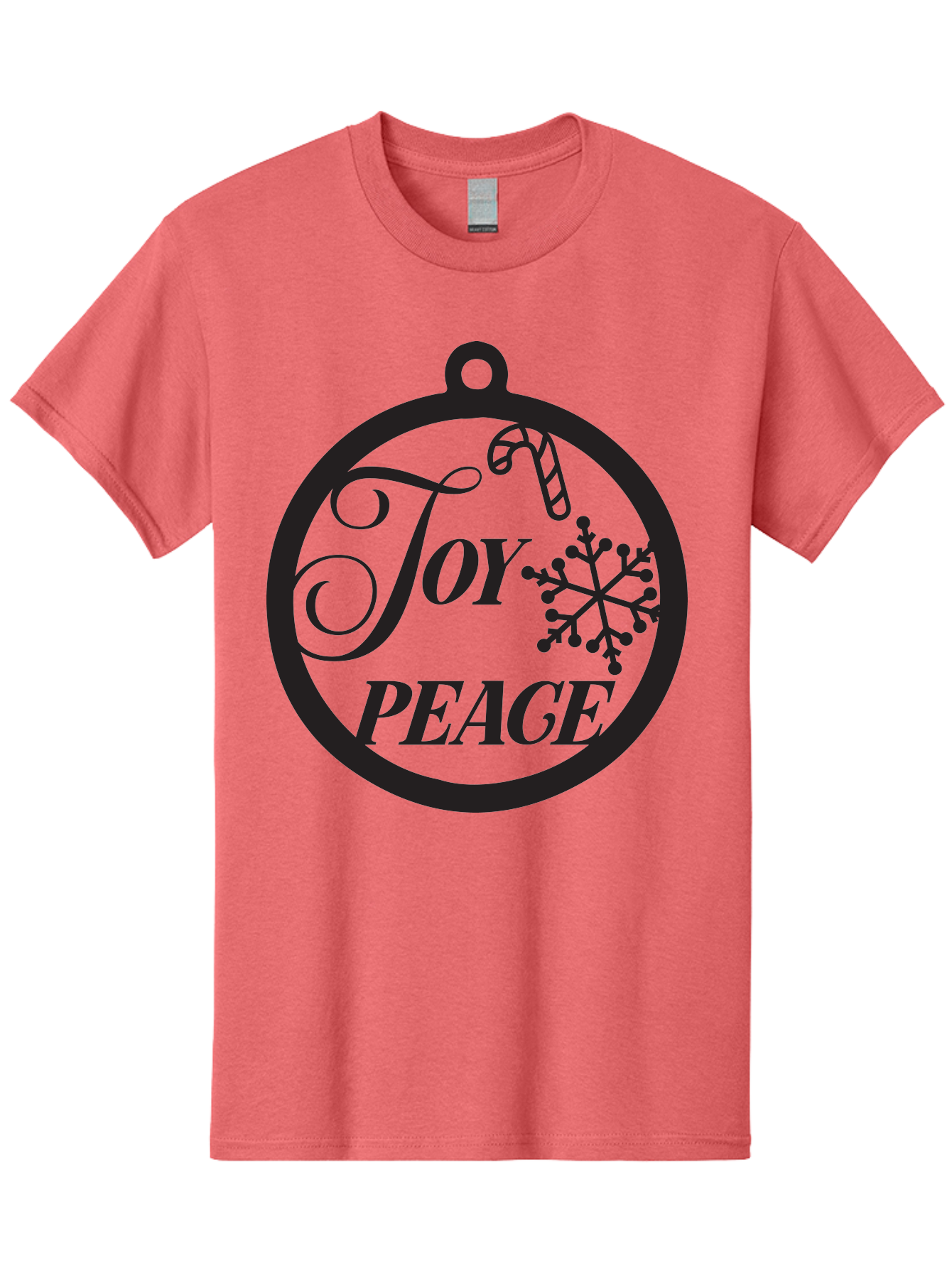 Joy-Peace Men'S Graphic Tee, 100% Cotton, Comfortable Casual Summer Wear, Machine Washable, Christmas Ornament, Festive Decor, Holiday Cheer, Joyful Atmosphere, Peace On Earth, Snowflake Design, Candy Cane Motif, Winter Wonderland, Aac911