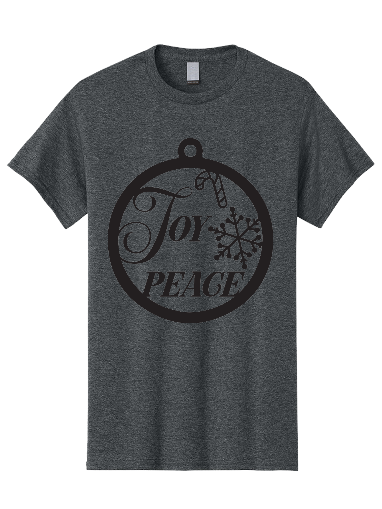 Joy-Peace Men'S Graphic Tee, 100% Cotton, Comfortable Casual Summer Wear, Machine Washable, Christmas Ornament, Festive Decor, Holiday Cheer, Joyful Atmosphere, Peace On Earth, Snowflake Design, Candy Cane Motif, Winter Wonderland, Aac911