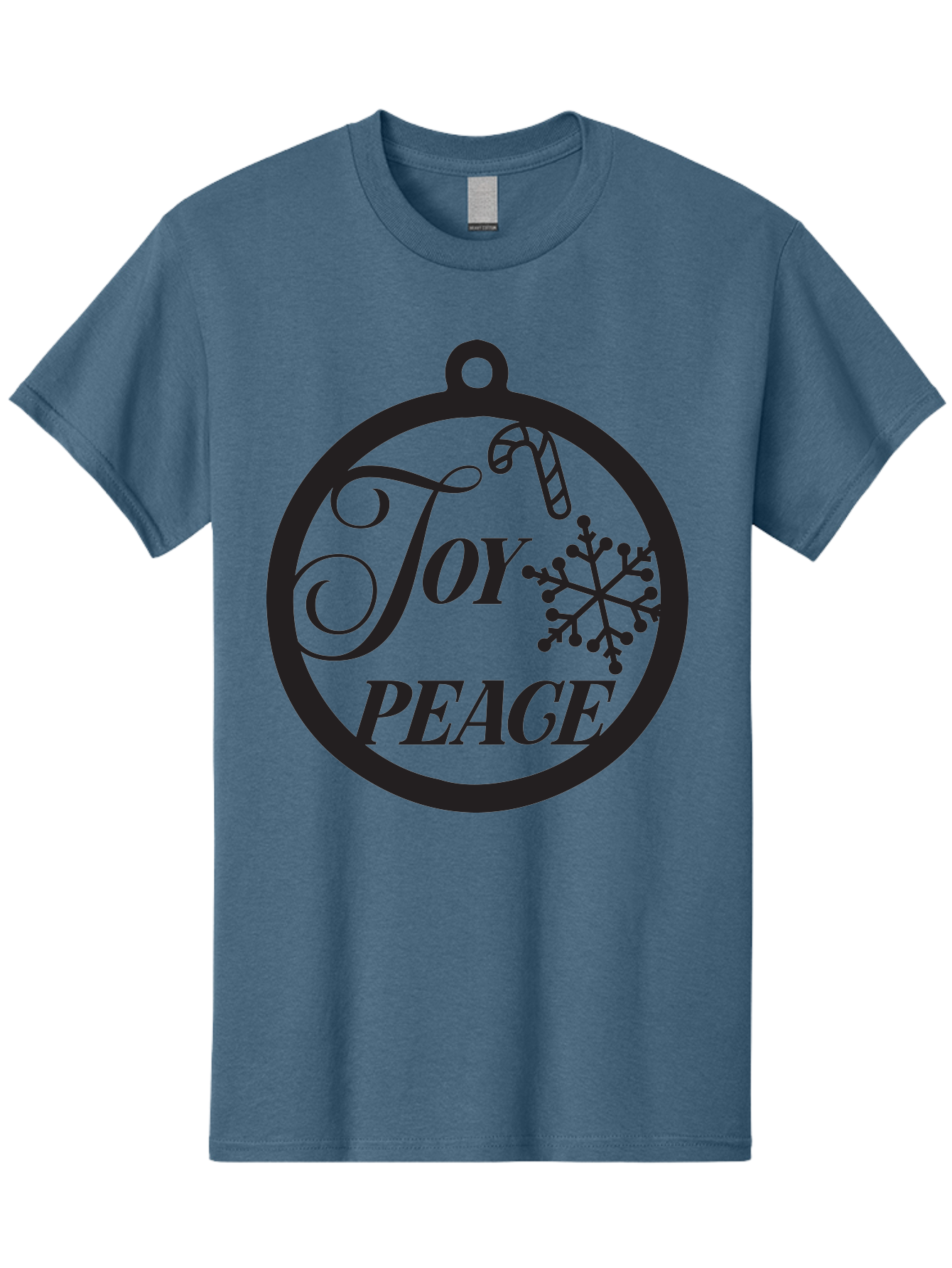 Joy-Peace Men'S Graphic Tee, 100% Cotton, Comfortable Casual Summer Wear, Machine Washable, Christmas Ornament, Festive Decor, Holiday Cheer, Joyful Atmosphere, Peace On Earth, Snowflake Design, Candy Cane Motif, Winter Wonderland, Aac911