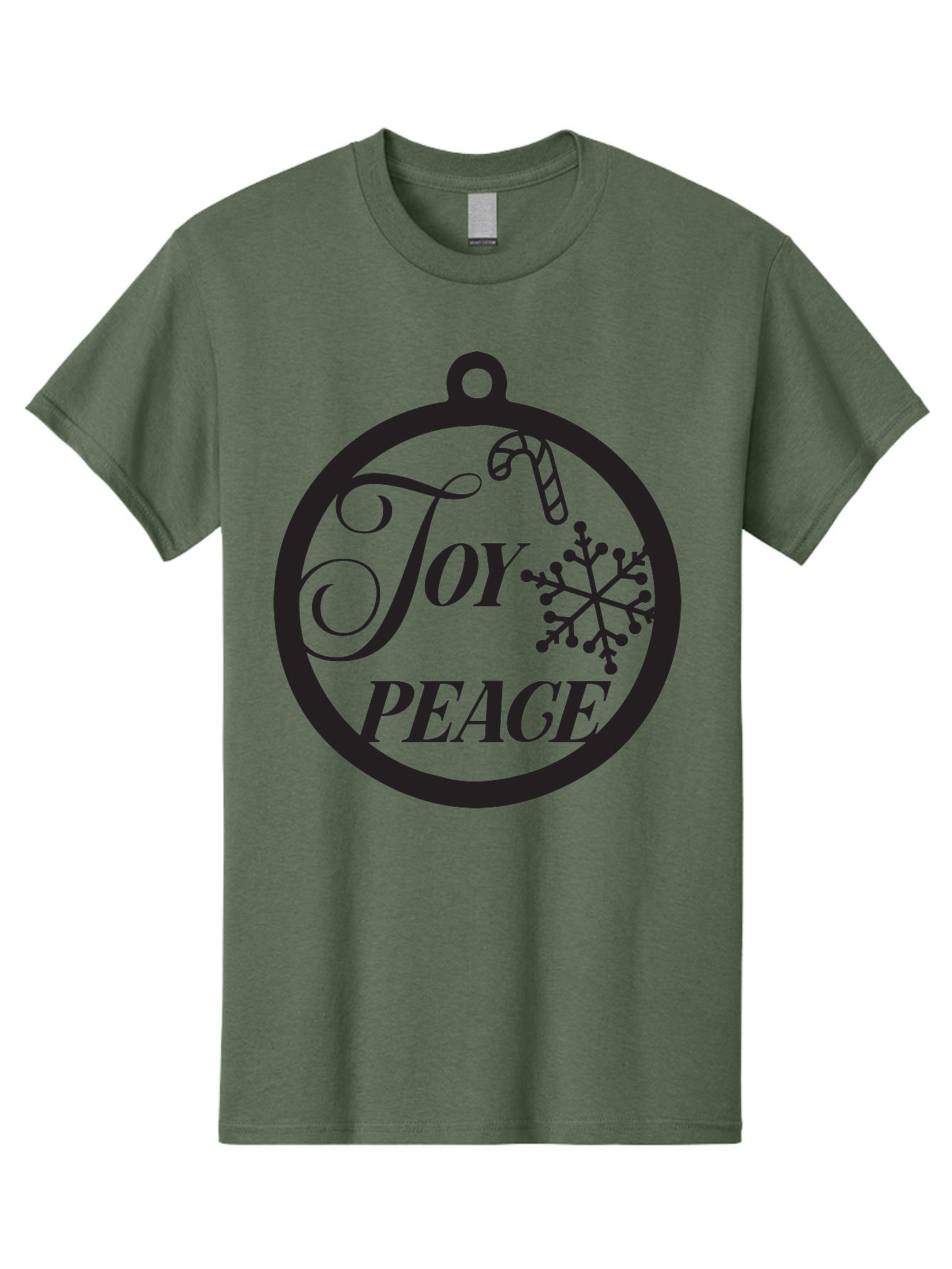Joy-Peace Men'S Graphic Tee, 100% Cotton, Comfortable Casual Summer Wear, Machine Washable, Christmas Ornament, Festive Decor, Holiday Cheer, Joyful Atmosphere, Peace On Earth, Snowflake Design, Candy Cane Motif, Winter Wonderland, Aac911