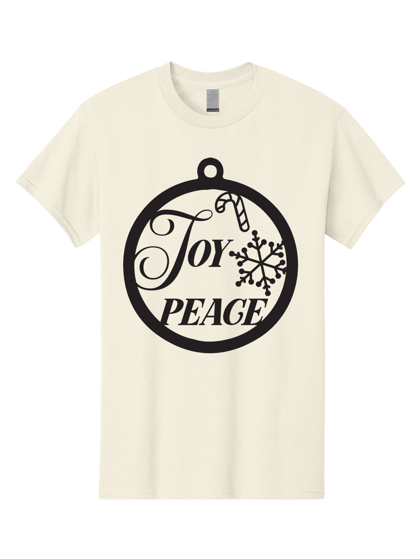 Joy-Peace Men'S Graphic Tee, 100% Cotton, Comfortable Casual Summer Wear, Machine Washable, Christmas Ornament, Festive Decor, Holiday Cheer, Joyful Atmosphere, Peace On Earth, Snowflake Design, Candy Cane Motif, Winter Wonderland, Aac911