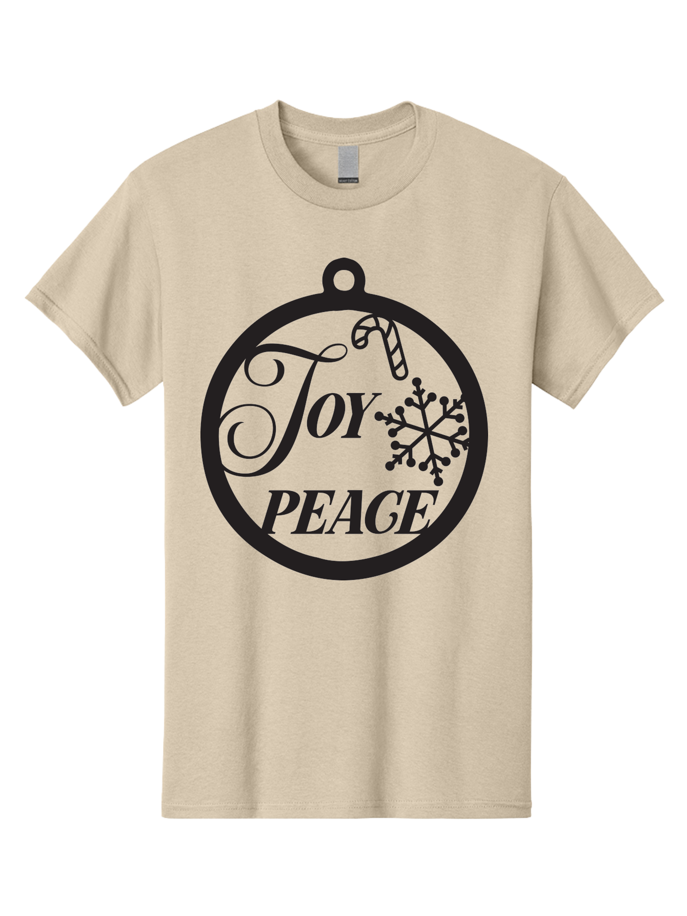 Joy-Peace Men'S Graphic Tee, 100% Cotton, Comfortable Casual Summer Wear, Machine Washable, Christmas Ornament, Festive Decor, Holiday Cheer, Joyful Atmosphere, Peace On Earth, Snowflake Design, Candy Cane Motif, Winter Wonderland, Aac911