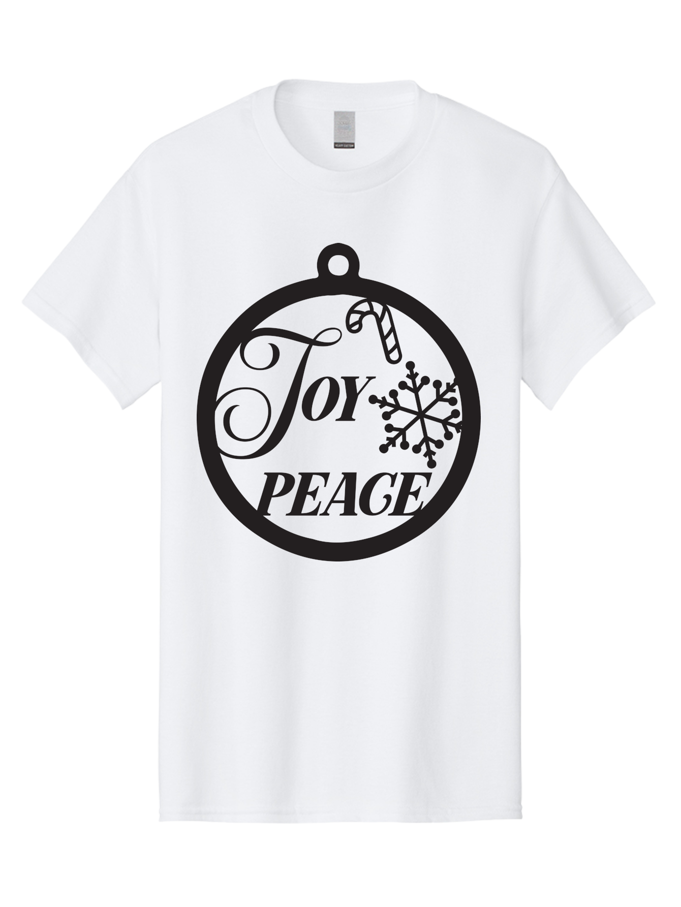Joy-Peace Men'S Graphic Tee, 100% Cotton, Comfortable Casual Summer Wear, Machine Washable, Christmas Ornament, Festive Decor, Holiday Cheer, Joyful Atmosphere, Peace On Earth, Snowflake Design, Candy Cane Motif, Winter Wonderland, Aac911