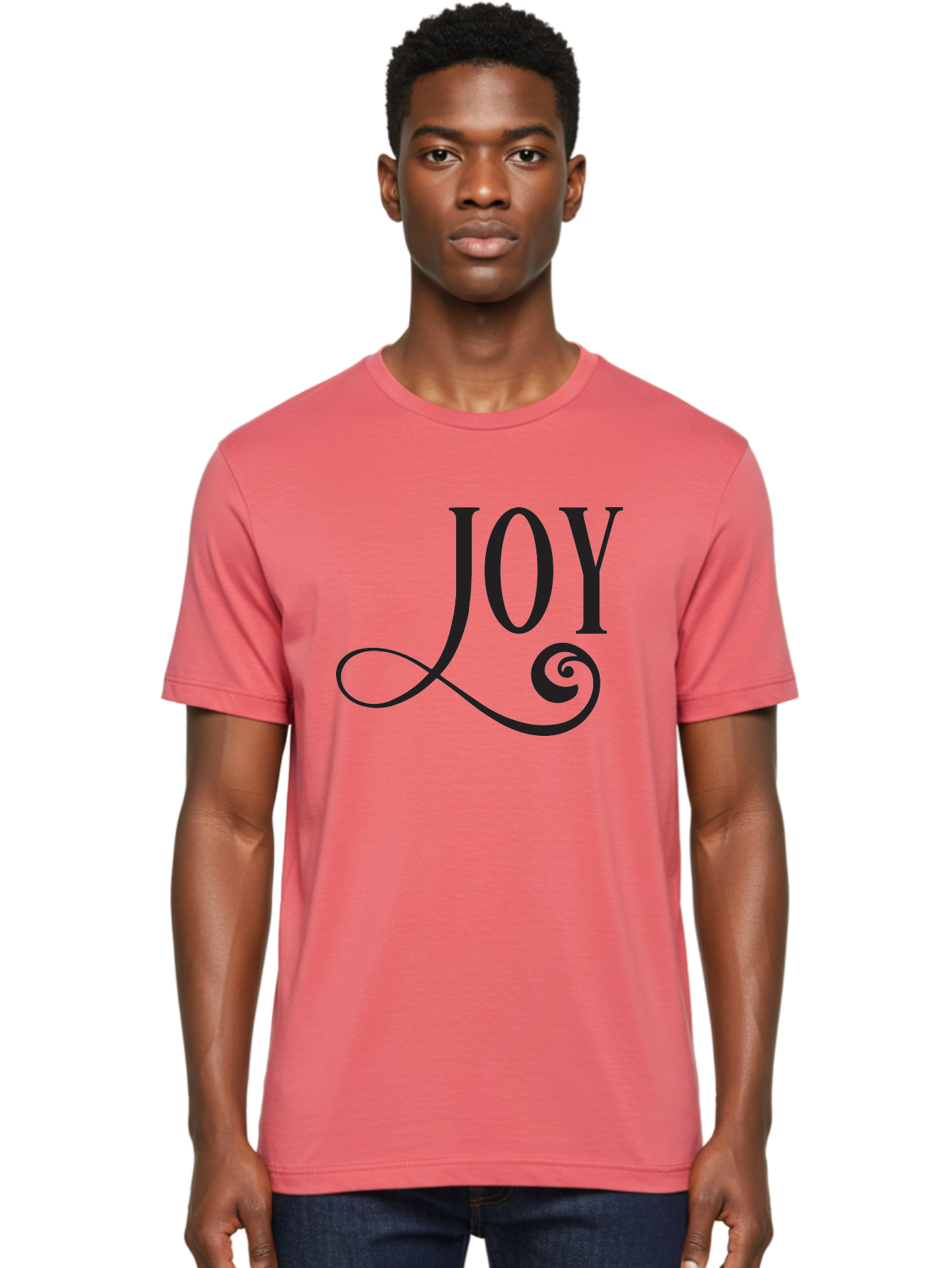 Joy Men'S Graphic Tee, 100% Cotton, Comfortable Casual Summer Wear, Machine Washable, Happiness, Joy, Festive Vibes, Black And Green, Elegant Typography, Swirly Design, Celebration, Festive Season, Holiday Cheer, Inspirational Quote Aac912