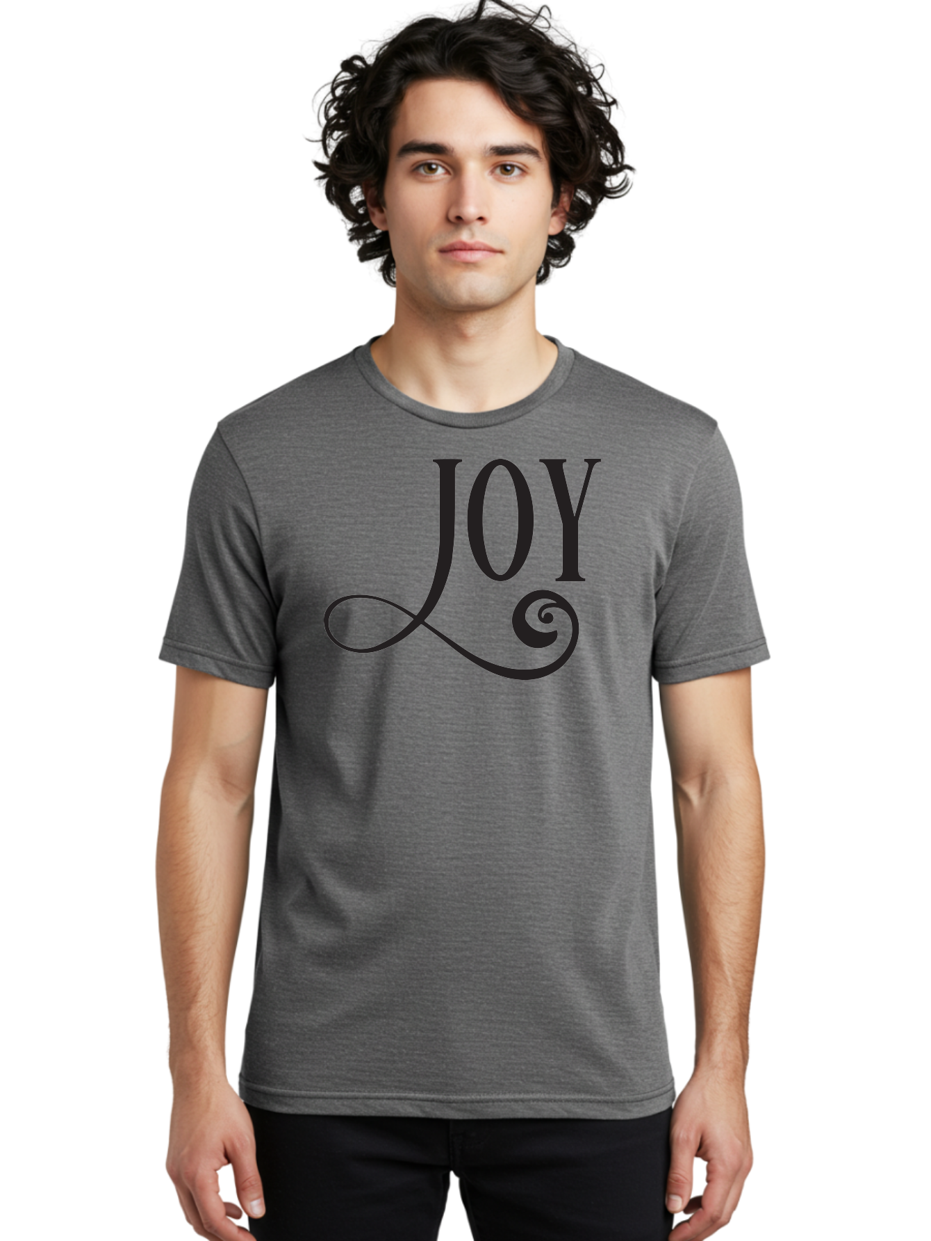 Joy Men'S Graphic Tee, 100% Cotton, Comfortable Casual Summer Wear, Machine Washable, Happiness, Joy, Festive Vibes, Black And Green, Elegant Typography, Swirly Design, Celebration, Festive Season, Holiday Cheer, Inspirational Quote Aac912