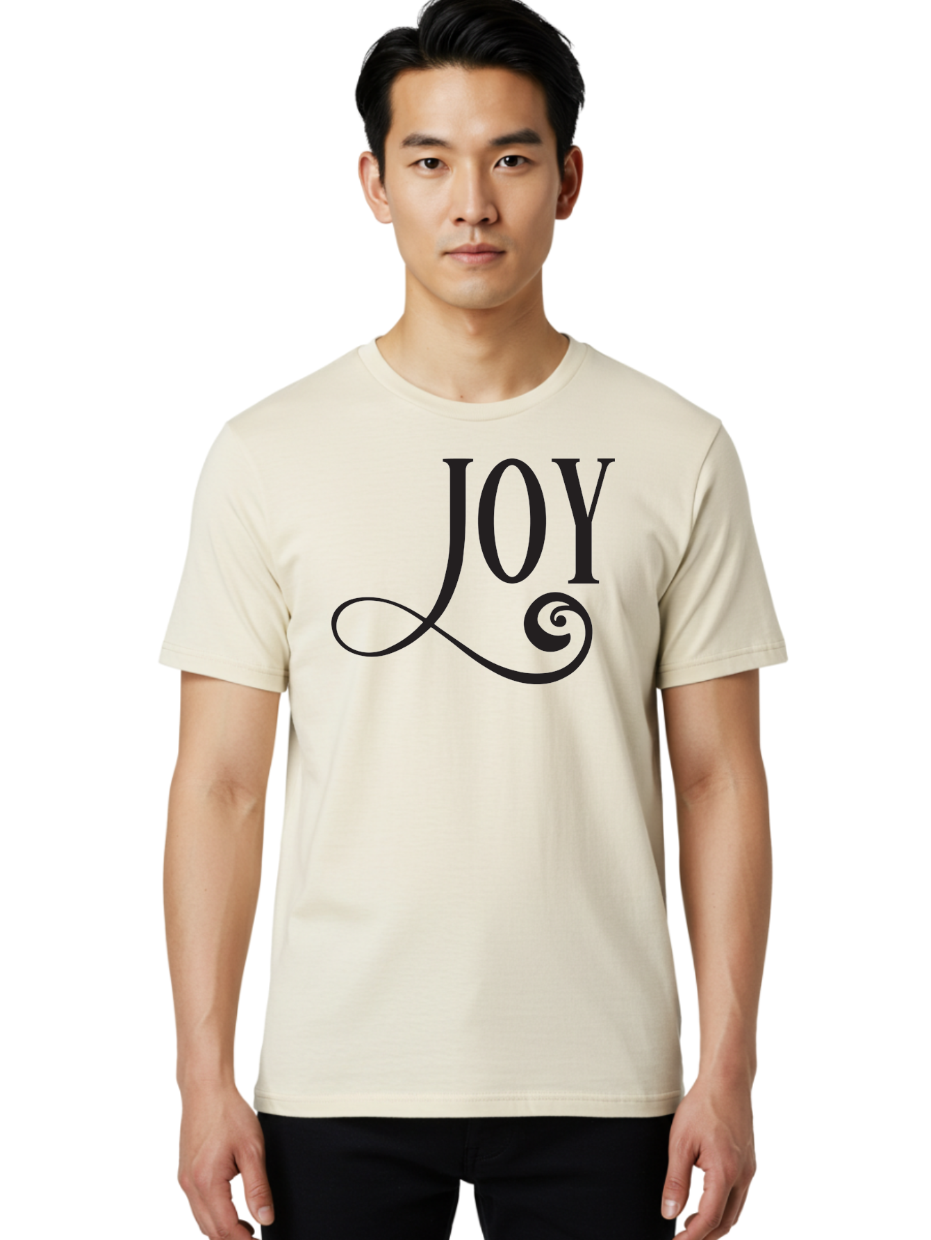 Joy Men'S Graphic Tee, 100% Cotton, Comfortable Casual Summer Wear, Machine Washable, Happiness, Joy, Festive Vibes, Black And Green, Elegant Typography, Swirly Design, Celebration, Festive Season, Holiday Cheer, Inspirational Quote Aac912