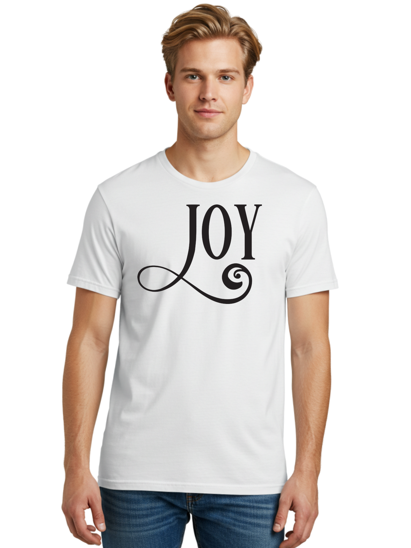 Joy Men'S Graphic Tee, 100% Cotton, Comfortable Casual Summer Wear, Machine Washable, Happiness, Joy, Festive Vibes, Black And Green, Elegant Typography, Swirly Design, Celebration, Festive Season, Holiday Cheer, Inspirational Quote Aac912