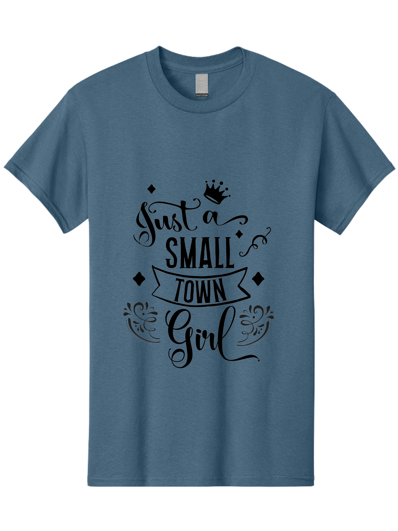 Just-A-Small-Town-Girl Men'S Graphic Tee, 100% Cotton, Comfortable Casual Summer Wear, Machine Washable, Small Town Girl, Typography Design, Elegant Font, Crown Symbol, Ornate Details, Black Text, Feminine Style, Decorative Elements, Aac913
