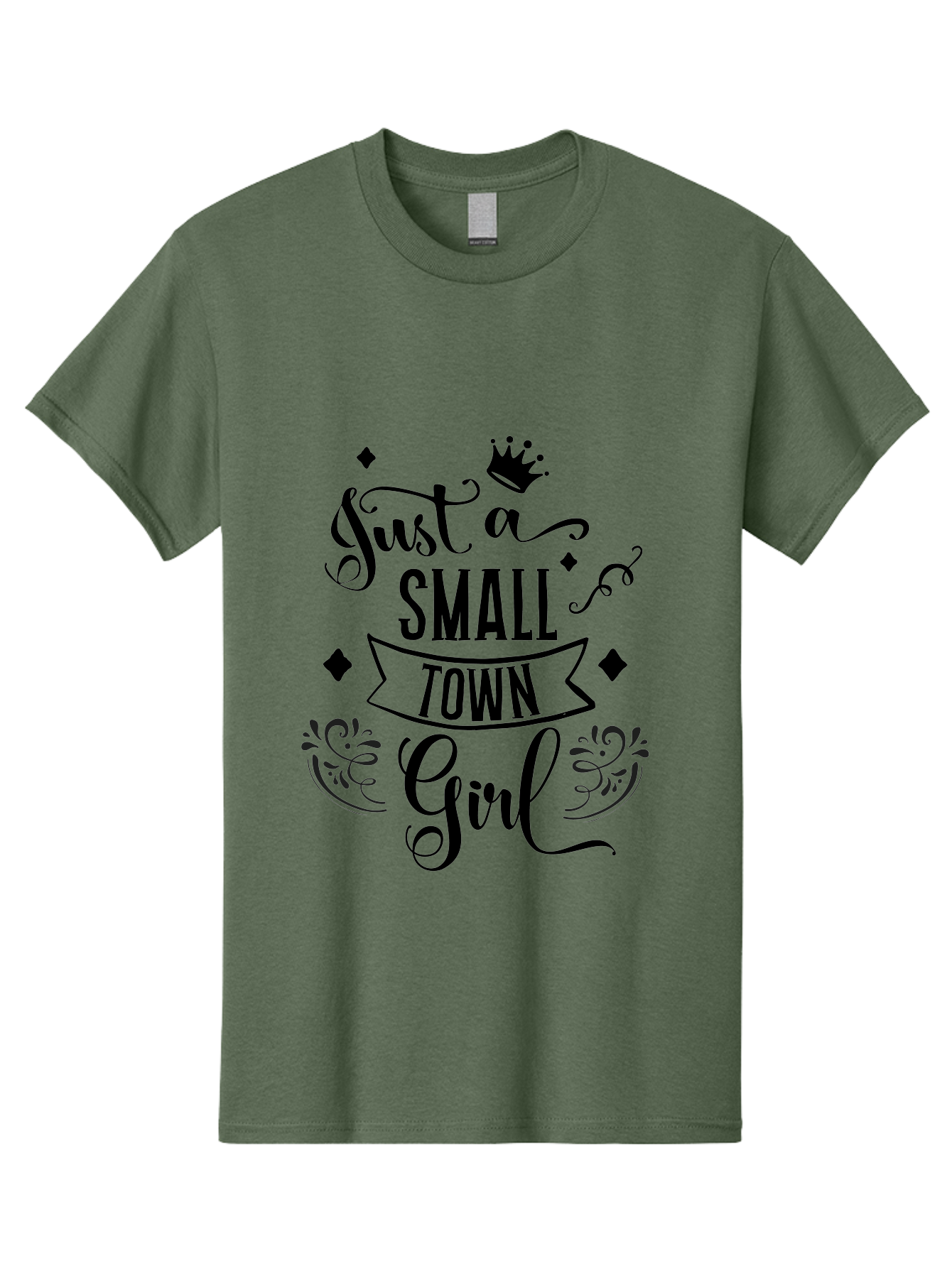 Just-A-Small-Town-Girl Men'S Graphic Tee, 100% Cotton, Comfortable Casual Summer Wear, Machine Washable, Small Town Girl, Typography Design, Elegant Font, Crown Symbol, Ornate Details, Black Text, Feminine Style, Decorative Elements, Aac913