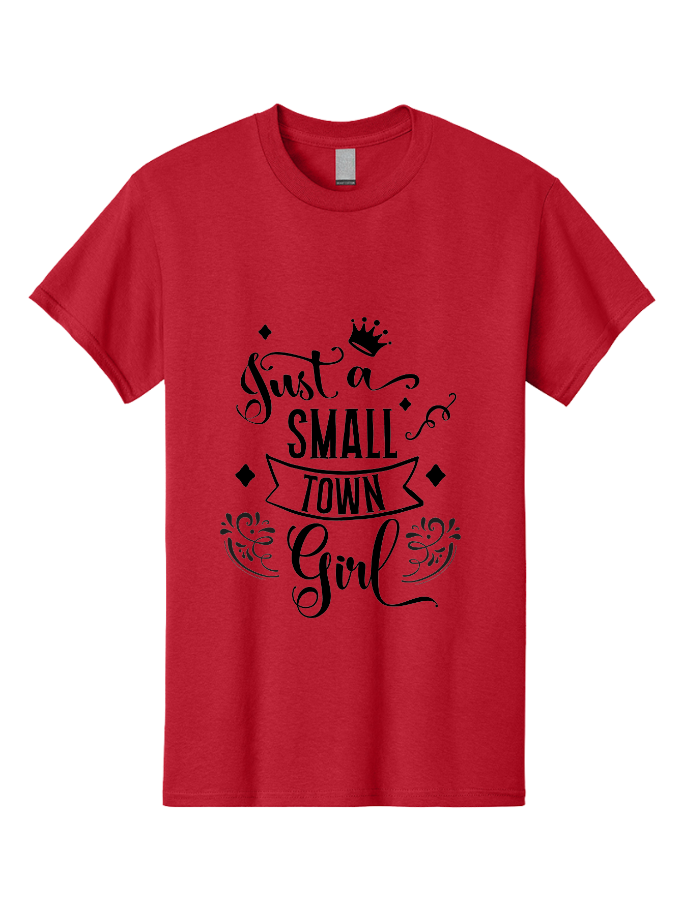 Just-A-Small-Town-Girl Men'S Graphic Tee, 100% Cotton, Comfortable Casual Summer Wear, Machine Washable, Small Town Girl, Typography Design, Elegant Font, Crown Symbol, Ornate Details, Black Text, Feminine Style, Decorative Elements, Aac913