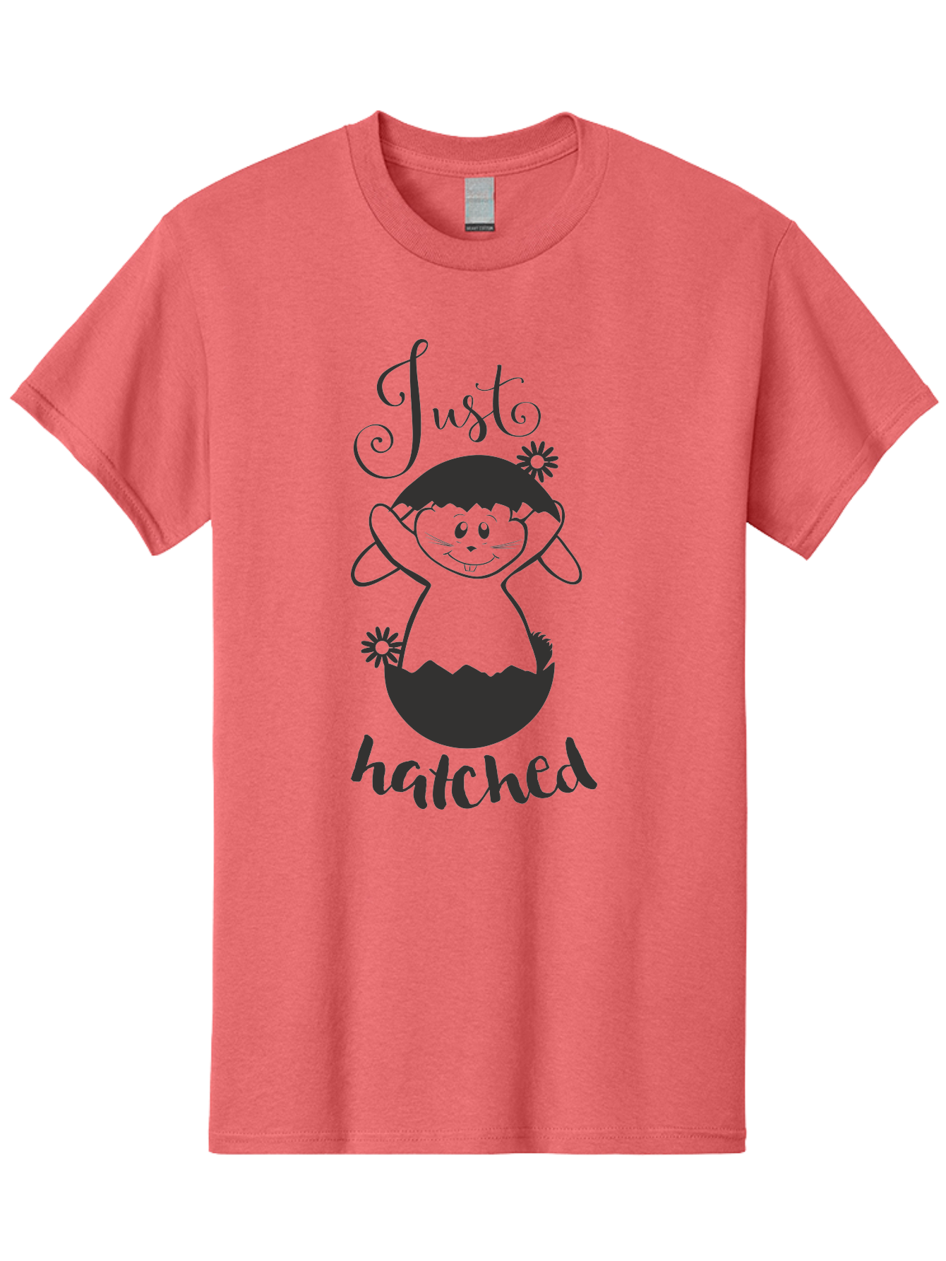Just-Hatched Men'S Graphic Tee, 100% Cotton, Comfortable Casual Summer Wear, Machine Washable, Cute Cartoon Character, Hatching From Egg, Playful Design, Easter Theme, Funny Illustration, Whimsical Art, Baby Chick, Adorable Graphic Aac915