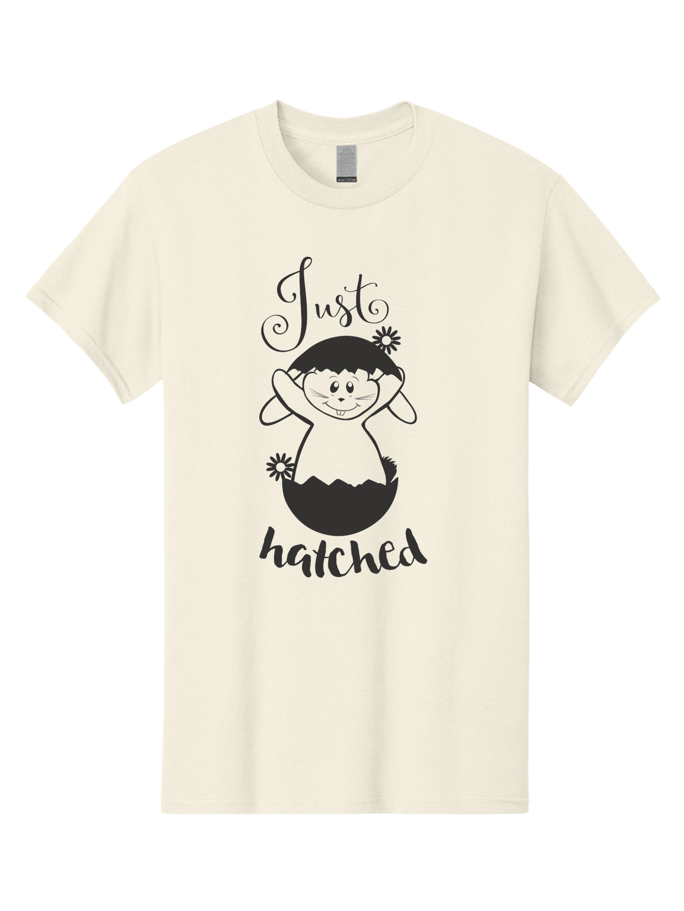 Just-Hatched Men'S Graphic Tee, 100% Cotton, Comfortable Casual Summer Wear, Machine Washable, Cute Cartoon Character, Hatching From Egg, Playful Design, Easter Theme, Funny Illustration, Whimsical Art, Baby Chick, Adorable Graphic Aac915