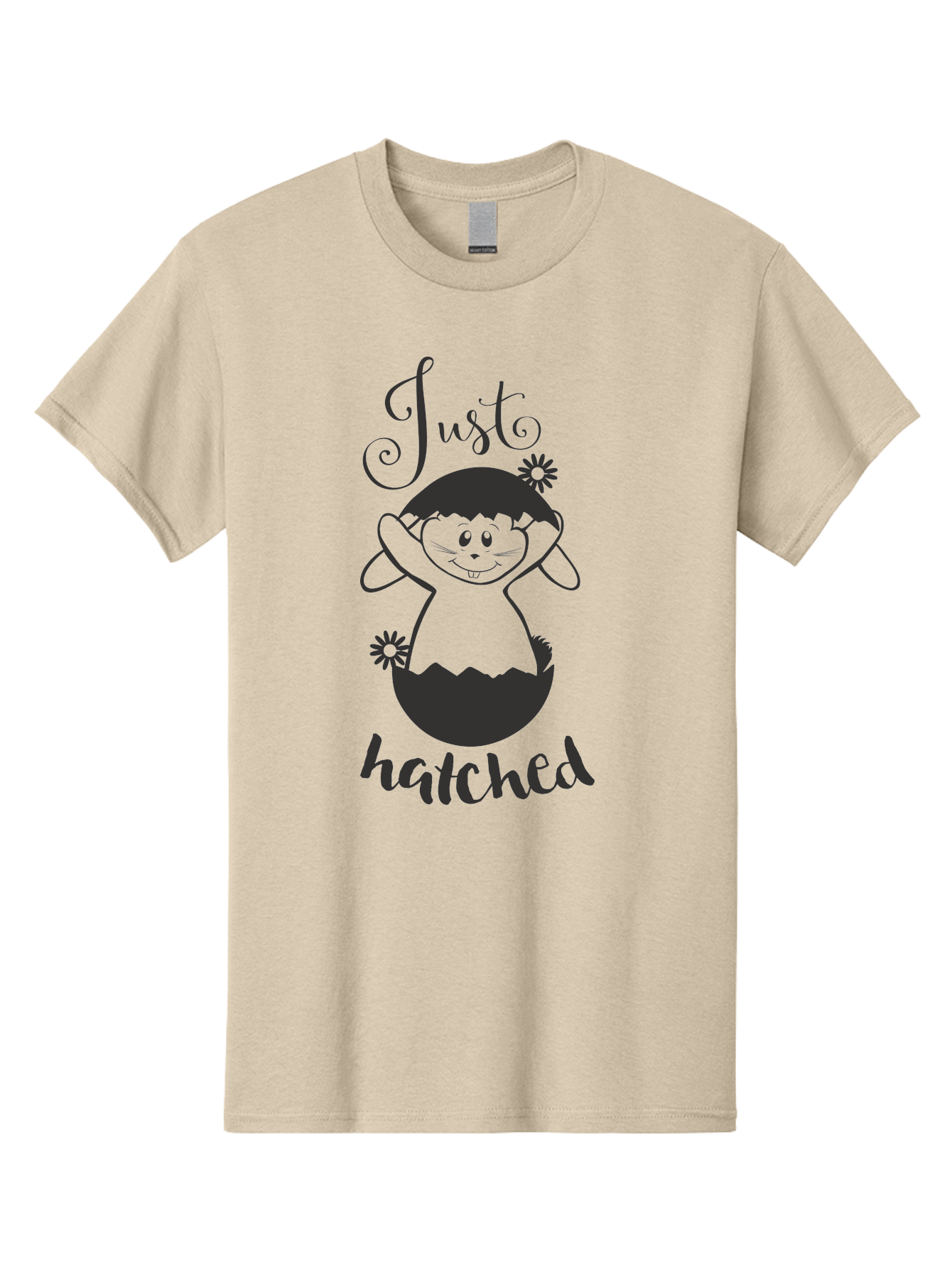Just-Hatched Men'S Graphic Tee, 100% Cotton, Comfortable Casual Summer Wear, Machine Washable, Cute Cartoon Character, Hatching From Egg, Playful Design, Easter Theme, Funny Illustration, Whimsical Art, Baby Chick, Adorable Graphic Aac915