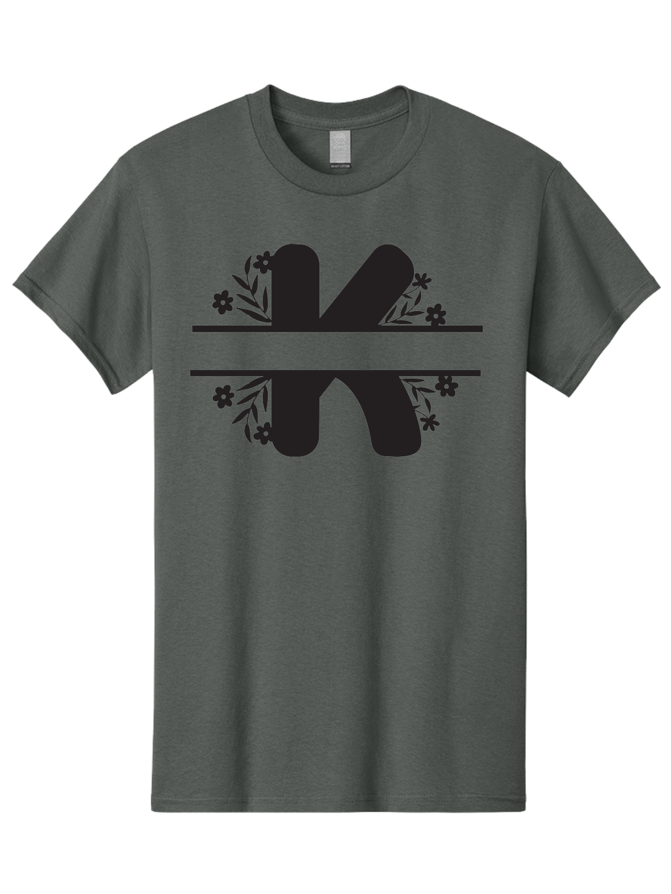 K-1 Men'S Graphic Tee, 100% Cotton, Comfortable Casual Summer Wear, Machine Washable, Stylized Letter K, Floral Design, Black Silhouettes, Flowers And Leaves, Decorative Graphic Aac916