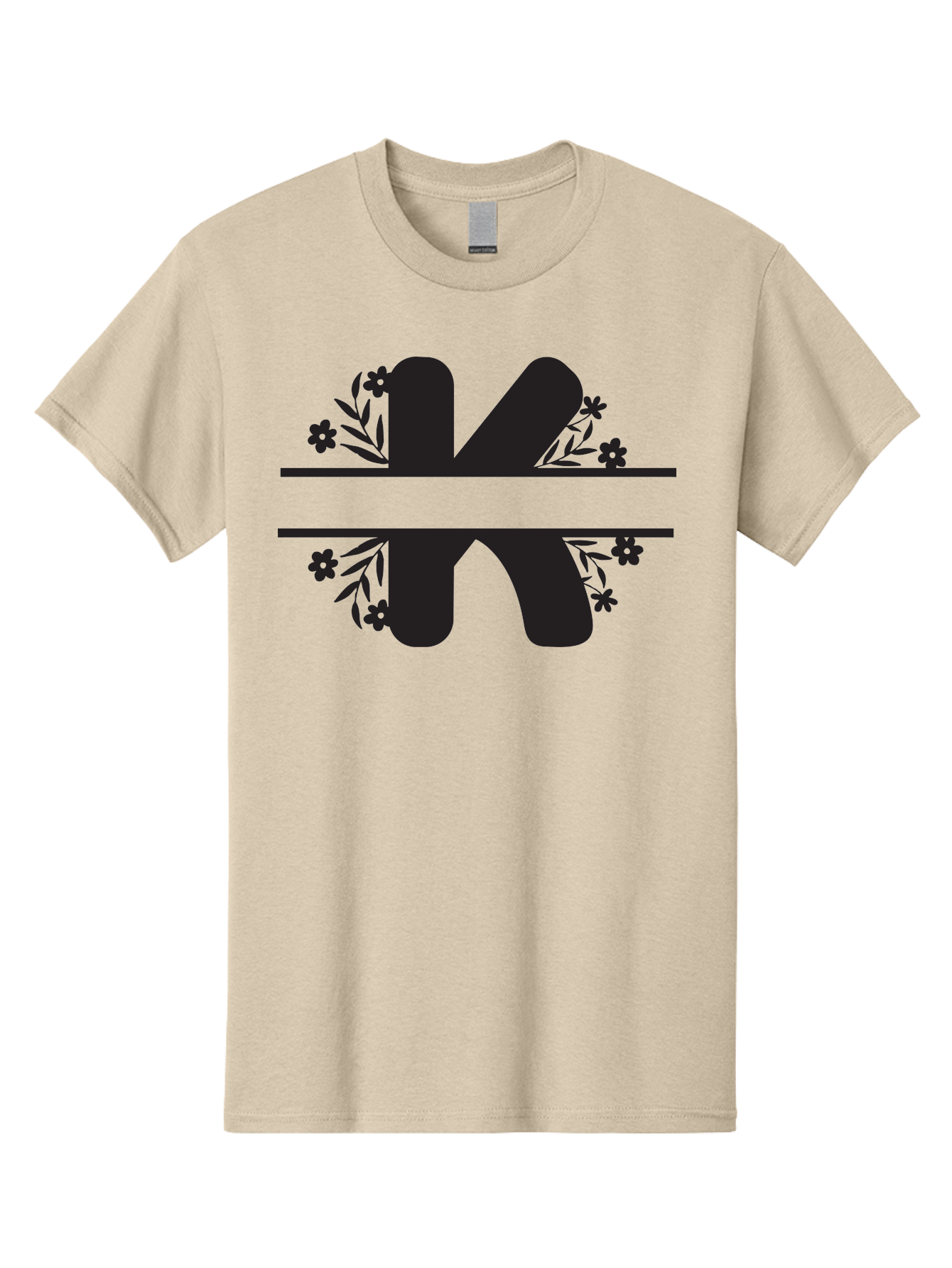 K-1 Men'S Graphic Tee, 100% Cotton, Comfortable Casual Summer Wear, Machine Washable, Stylized Letter K, Floral Design, Black Silhouettes, Flowers And Leaves, Decorative Graphic Aac916