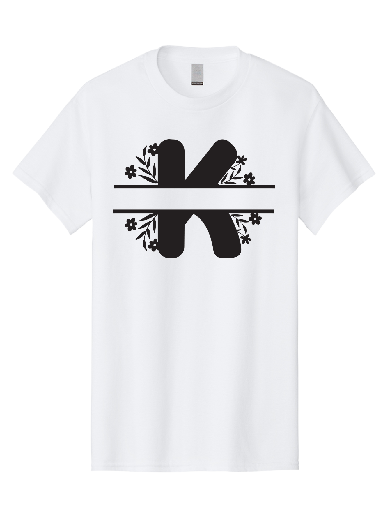 K-1 Men'S Graphic Tee, 100% Cotton, Comfortable Casual Summer Wear, Machine Washable, Stylized Letter K, Floral Design, Black Silhouettes, Flowers And Leaves, Decorative Graphic Aac916