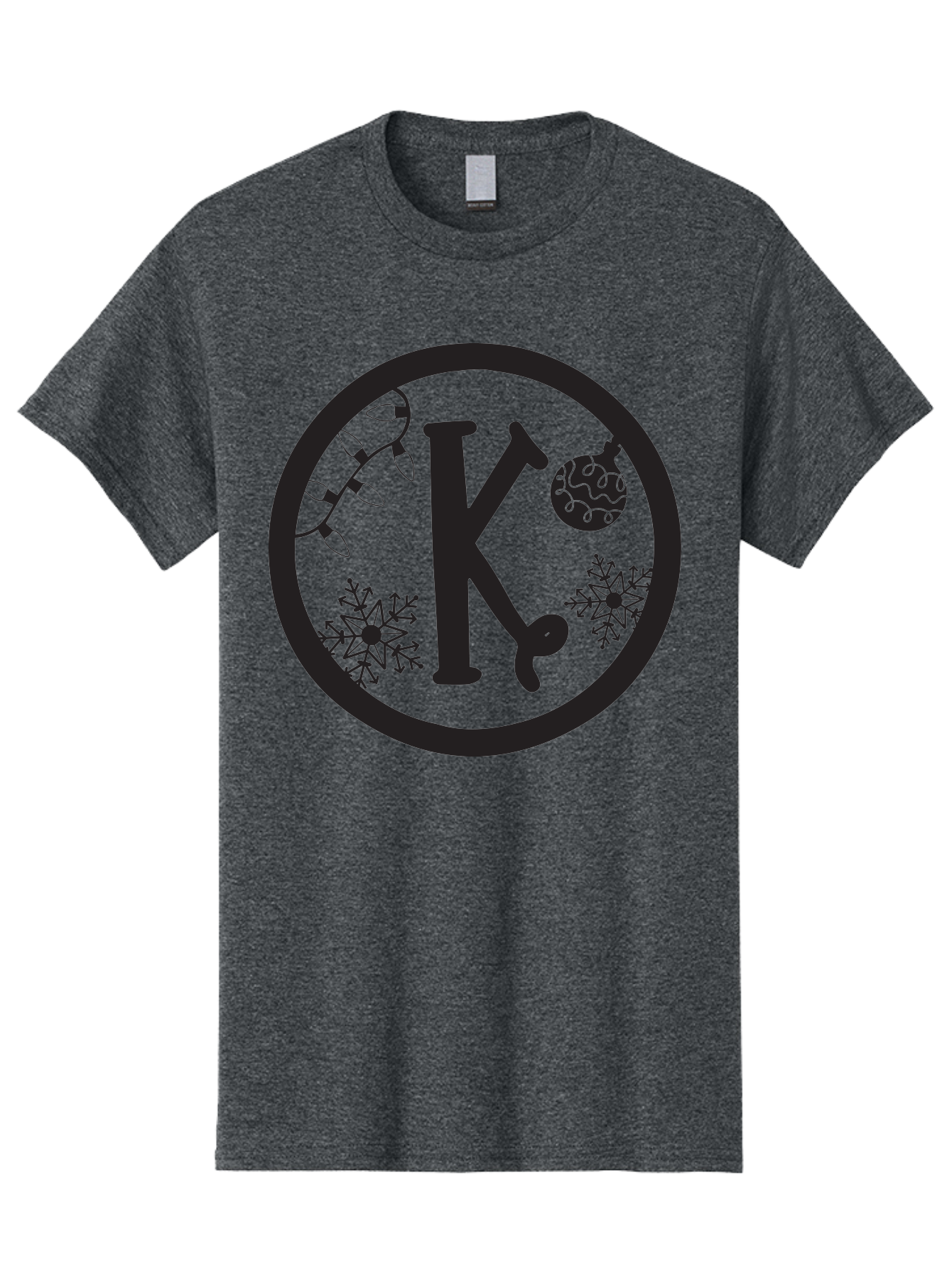 K Men'S Graphic Tee, 100% Cotton, Comfortable Casual Summer Wear, Machine Washable, Christmas Decorations, Festive Designs, Snowflakes, Ornament, K Symbol, String Lights, Holiday Graphics, Winter Wonderland Aac917