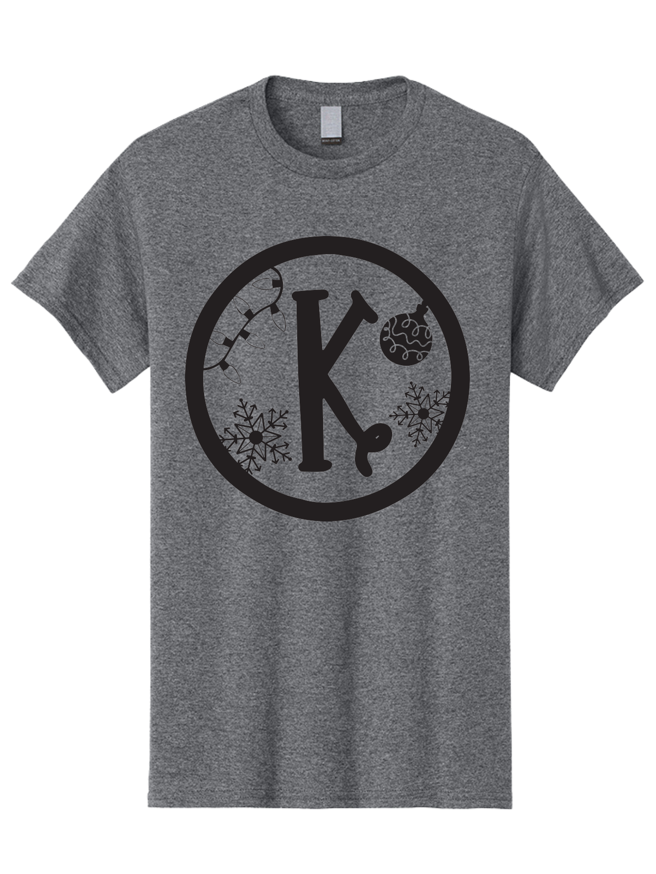 K Men'S Graphic Tee, 100% Cotton, Comfortable Casual Summer Wear, Machine Washable, Christmas Decorations, Festive Designs, Snowflakes, Ornament, K Symbol, String Lights, Holiday Graphics, Winter Wonderland Aac917