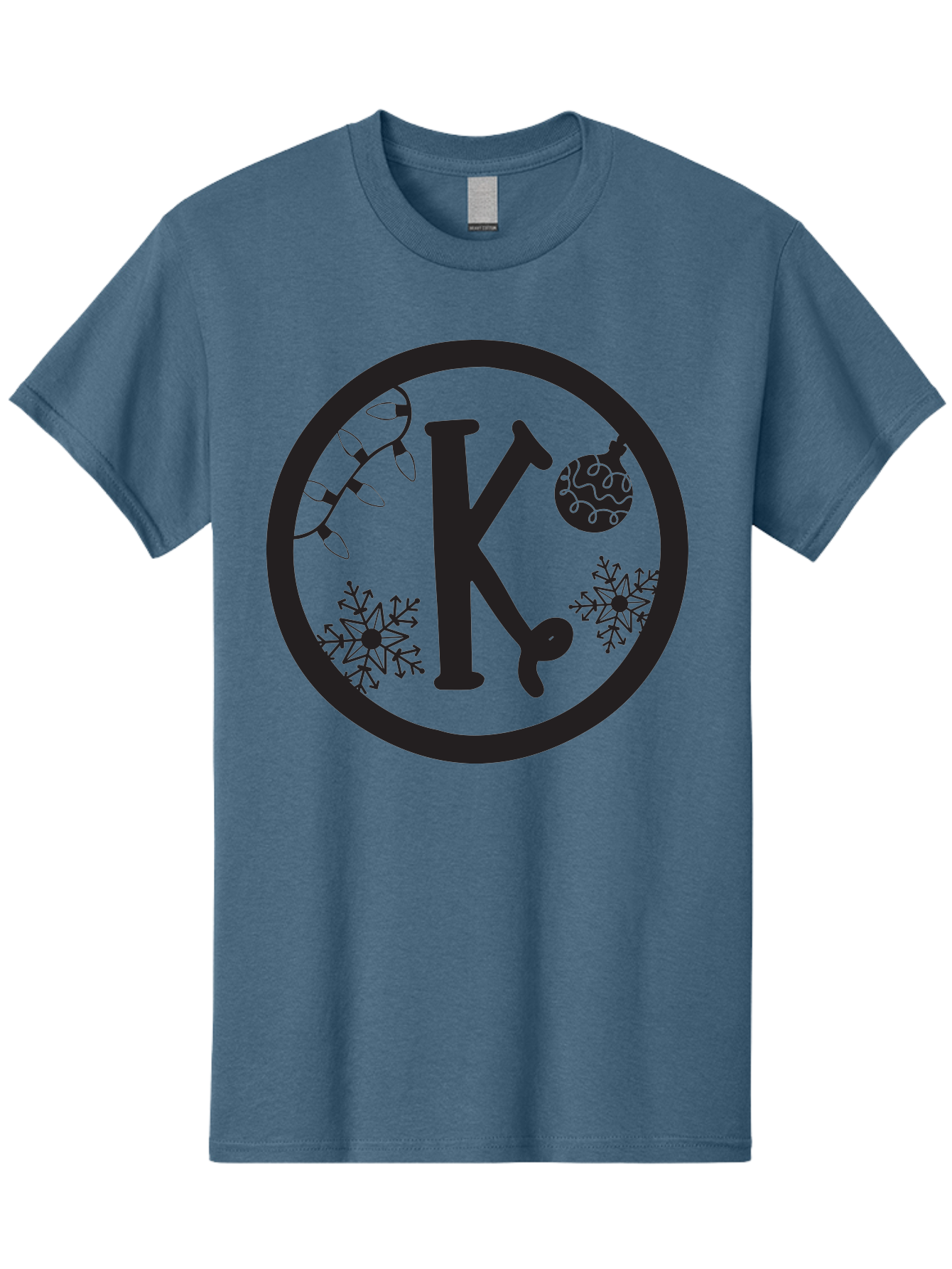 K Men'S Graphic Tee, 100% Cotton, Comfortable Casual Summer Wear, Machine Washable, Christmas Decorations, Festive Designs, Snowflakes, Ornament, K Symbol, String Lights, Holiday Graphics, Winter Wonderland Aac917