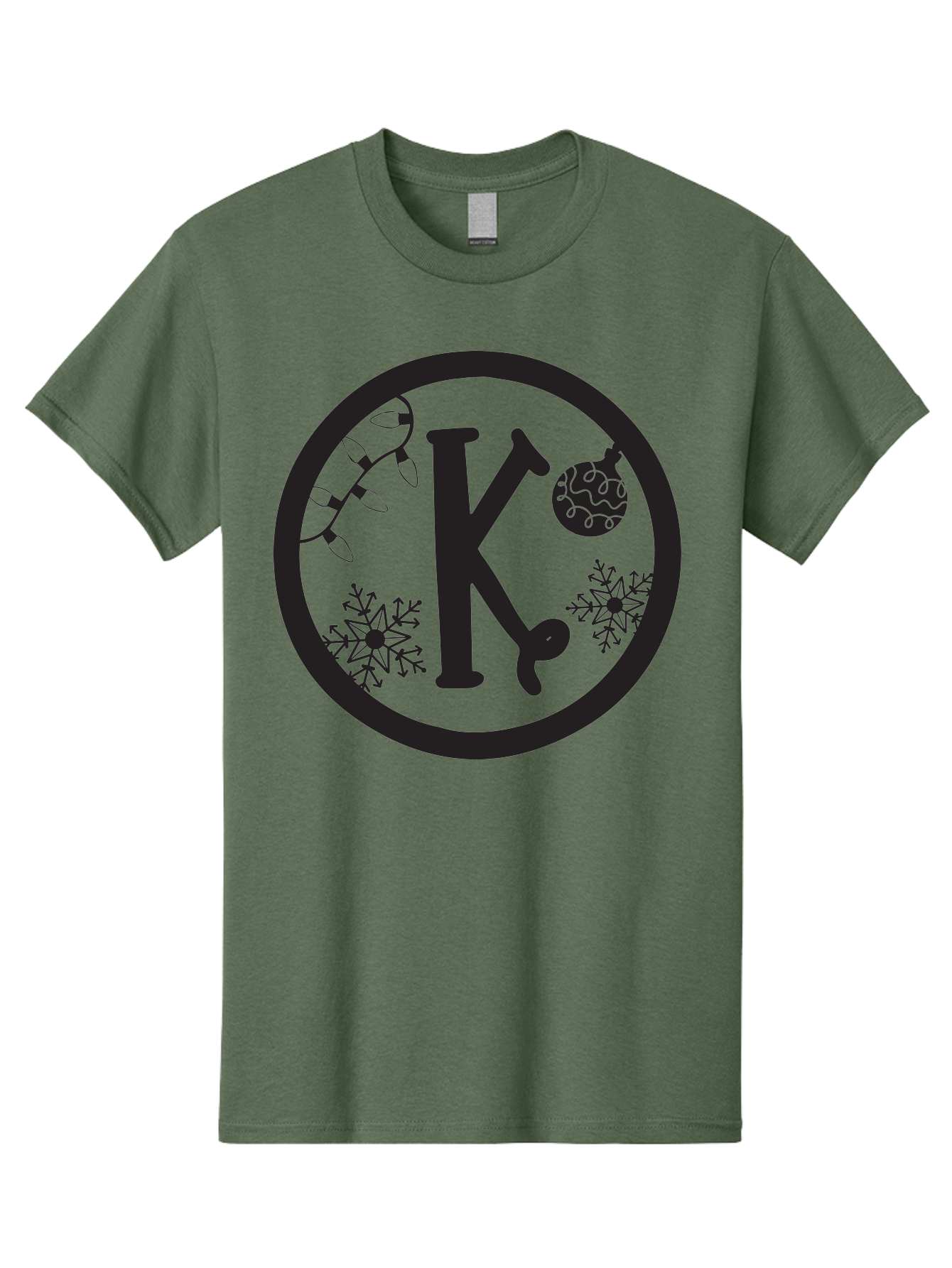 K Men'S Graphic Tee, 100% Cotton, Comfortable Casual Summer Wear, Machine Washable, Christmas Decorations, Festive Designs, Snowflakes, Ornament, K Symbol, String Lights, Holiday Graphics, Winter Wonderland Aac917