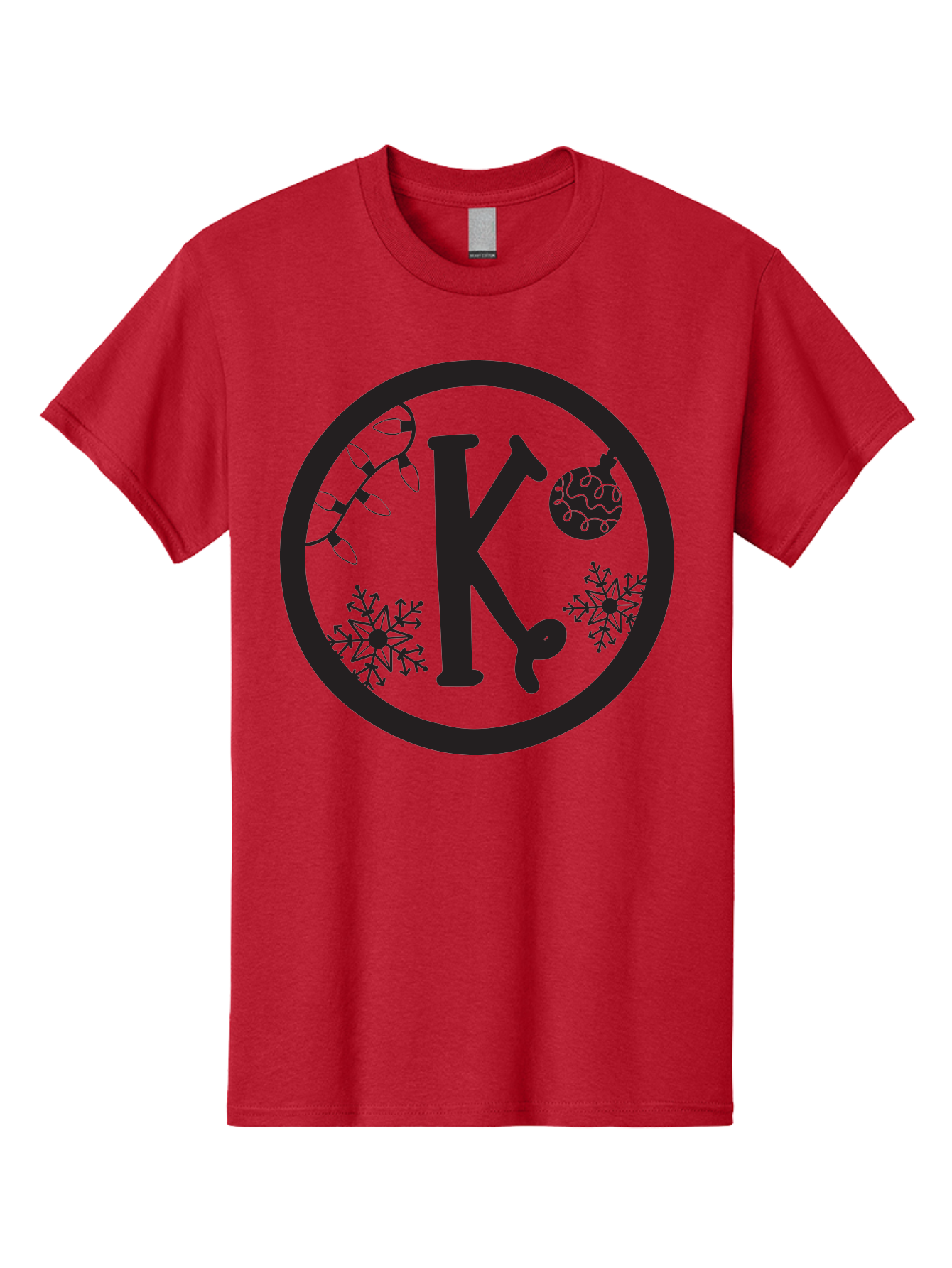 K Men'S Graphic Tee, 100% Cotton, Comfortable Casual Summer Wear, Machine Washable, Christmas Decorations, Festive Designs, Snowflakes, Ornament, K Symbol, String Lights, Holiday Graphics, Winter Wonderland Aac917