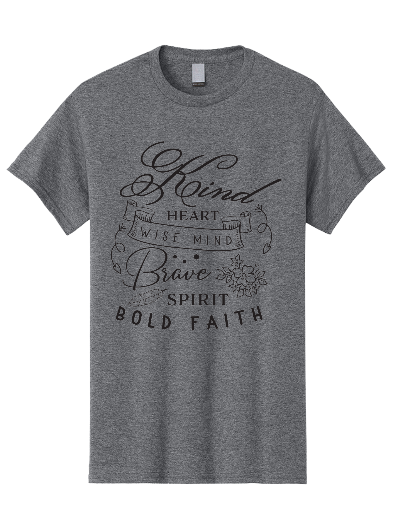 Kind-Heart-Brave-Spirit Men'S Graphic Tee, 100% Cotton, Comfortable Casual Summer Wear, Machine Washable, Inspirational Words, Motivational Quotes, Kind Heart, Wise Mind, Brave Spirit, Bold Faith, Positivity, Empowerment, Floral Elements, Aac918