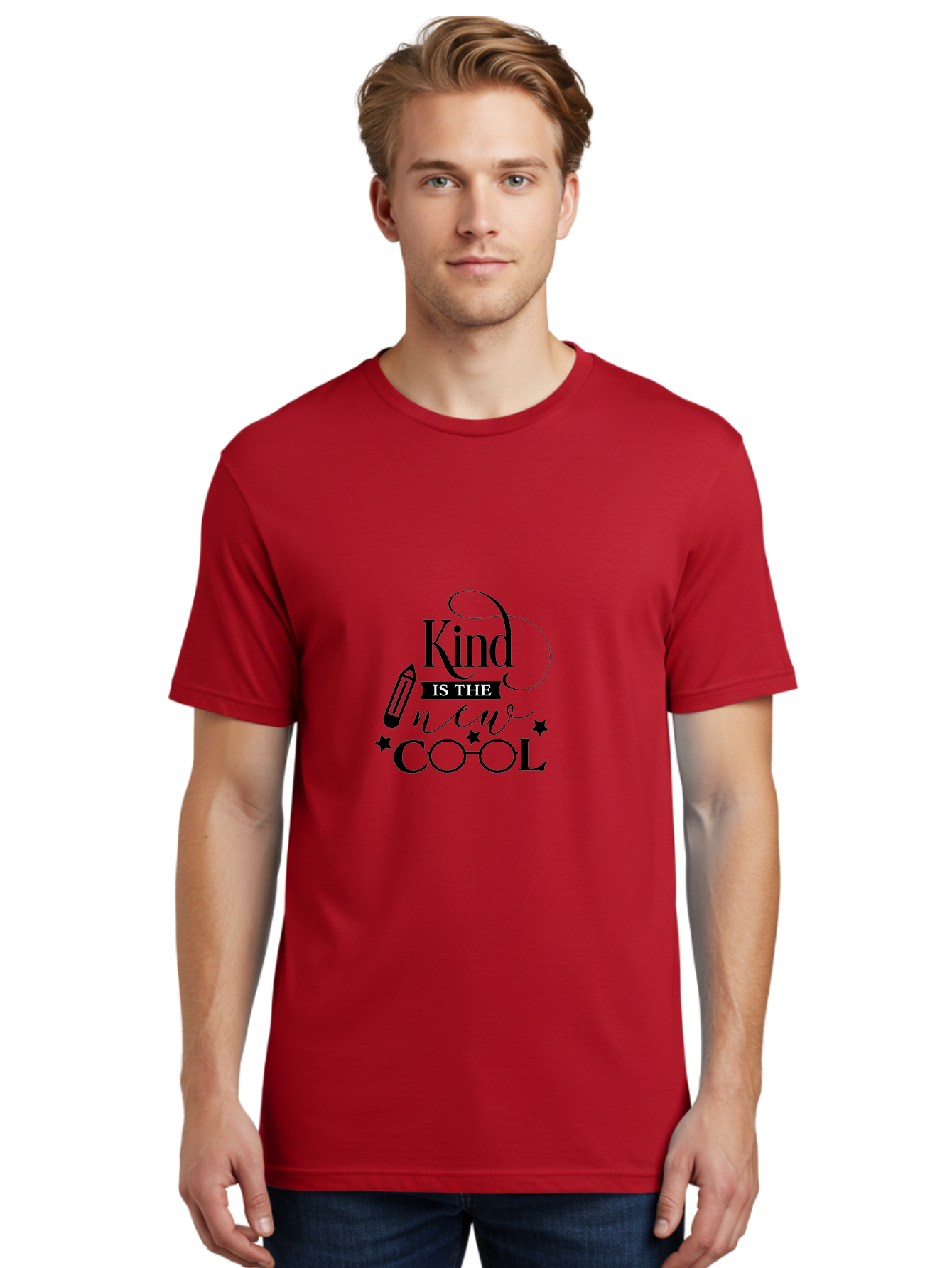 Kind-Is-The-New-Cool Men'S Graphic Tee, 100% Cotton, Comfortable Casual Summer Wear, Machine Washable, Kindness Matters, Inspirational Quote, Positivity, Motivation, Cool Vibes, Pencil Icon, Stars, Trendy Design Elements, Motivational Phrases Aac919