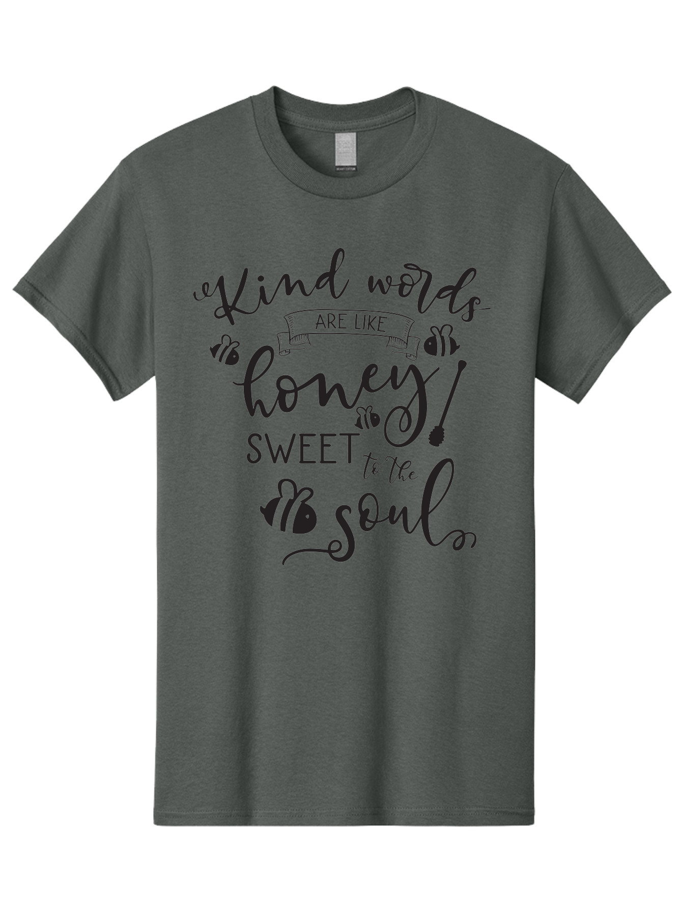 Kind-Words-Are-Like-Honey Men'S Graphic Tee, 100% Cotton, Comfortable Casual Summer Wear, Machine Washable, Inspirational Quote, Kindness, Positive Words, Sweet Soul, Motivational Quote, Black Lettering, Bee Illustrations, Ribbon Banner, Aac920