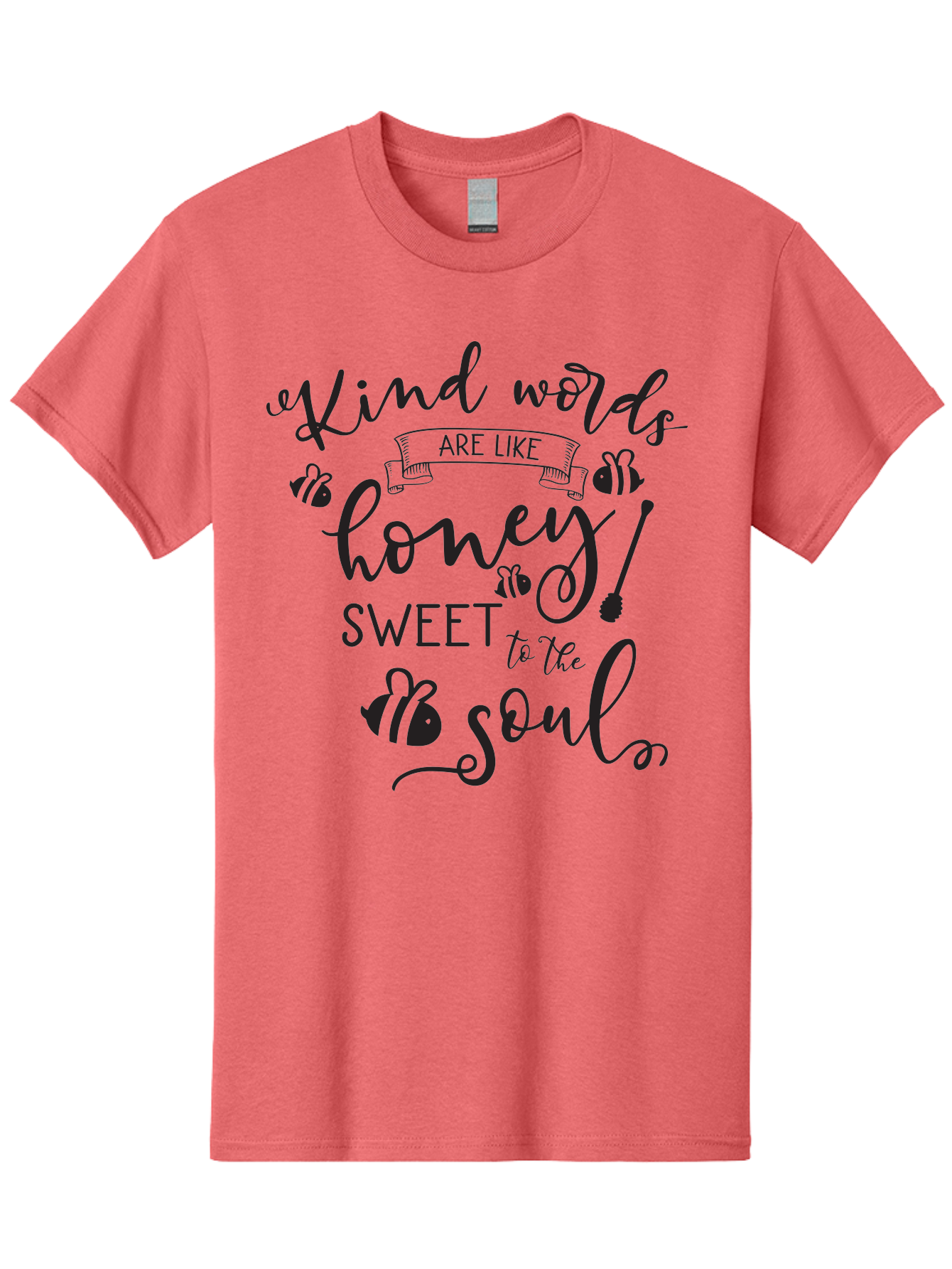 Kind-Words-Are-Like-Honey Men'S Graphic Tee, 100% Cotton, Comfortable Casual Summer Wear, Machine Washable, Inspirational Quote, Kindness, Positive Words, Sweet Soul, Motivational Quote, Black Lettering, Bee Illustrations, Ribbon Banner, Aac920