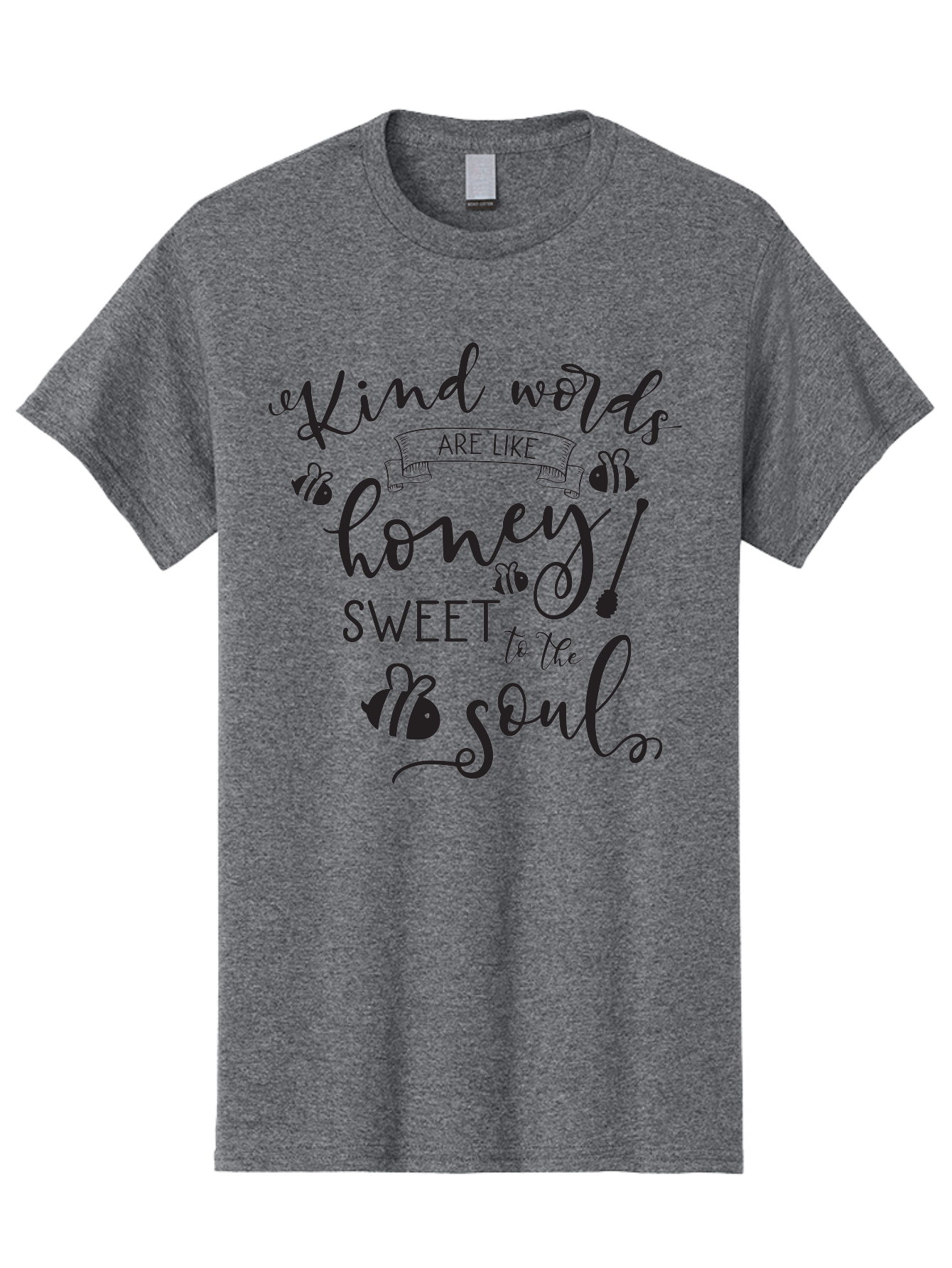Kind-Words-Are-Like-Honey Men'S Graphic Tee, 100% Cotton, Comfortable Casual Summer Wear, Machine Washable, Inspirational Quote, Kindness, Positive Words, Sweet Soul, Motivational Quote, Black Lettering, Bee Illustrations, Ribbon Banner, Aac920